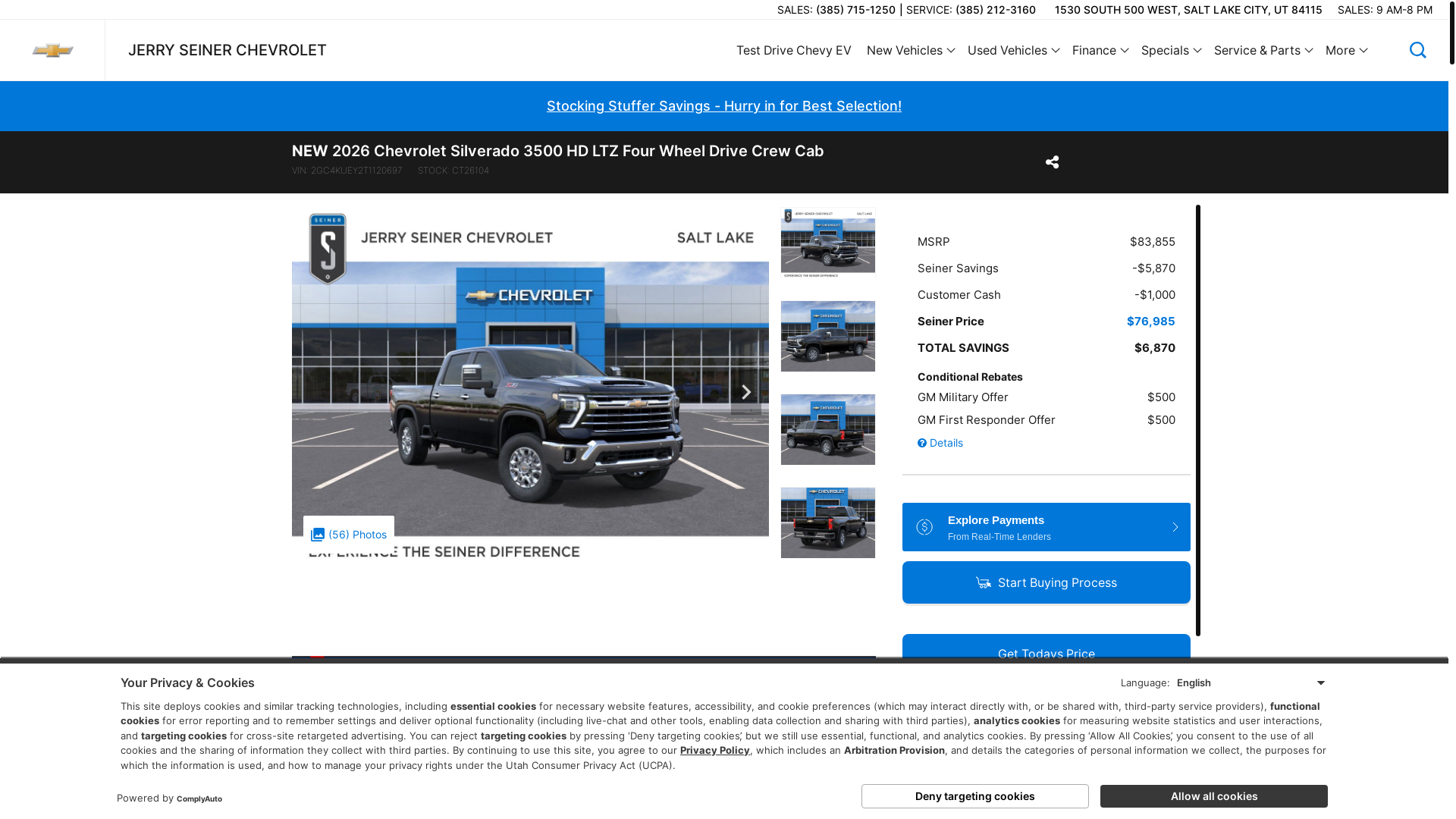 website screenshot of https://www.seinerchevy.com/inventory/2GC4KUEY2T1120697
