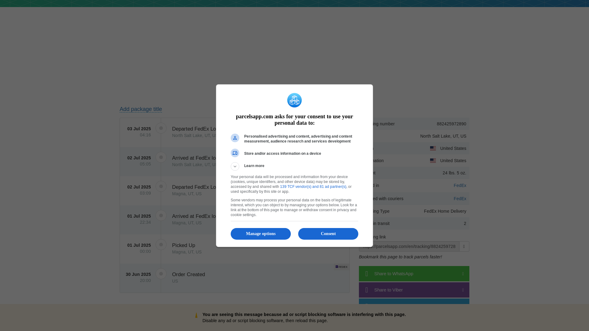 website screenshot of https://www.google.com/url?q=https://parcelsapp.com/en/tracking/882425972890&source=gmail&ust=1751648038893000&usg=AOvVaw0xlgB4Avi6jMgsAAgYpMmz