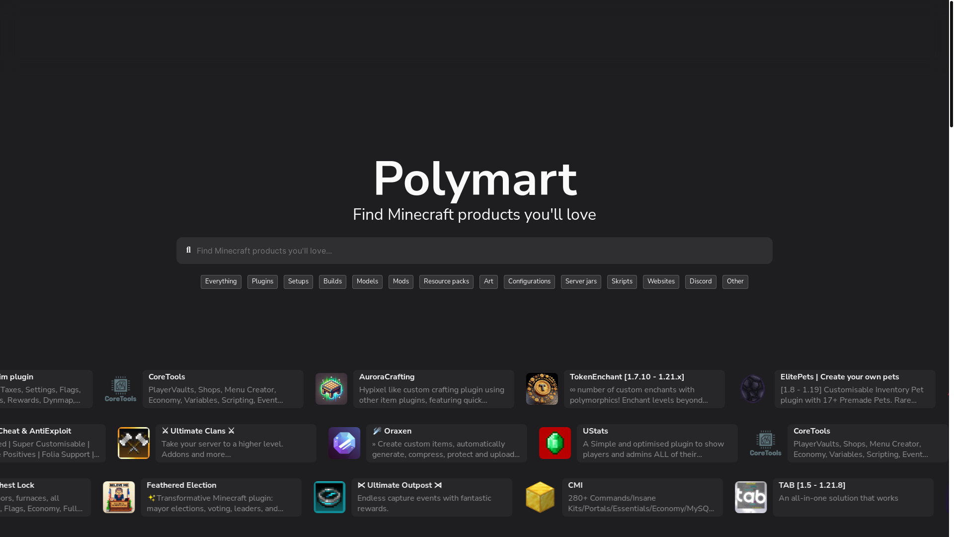 website screenshot of https://polymart.org