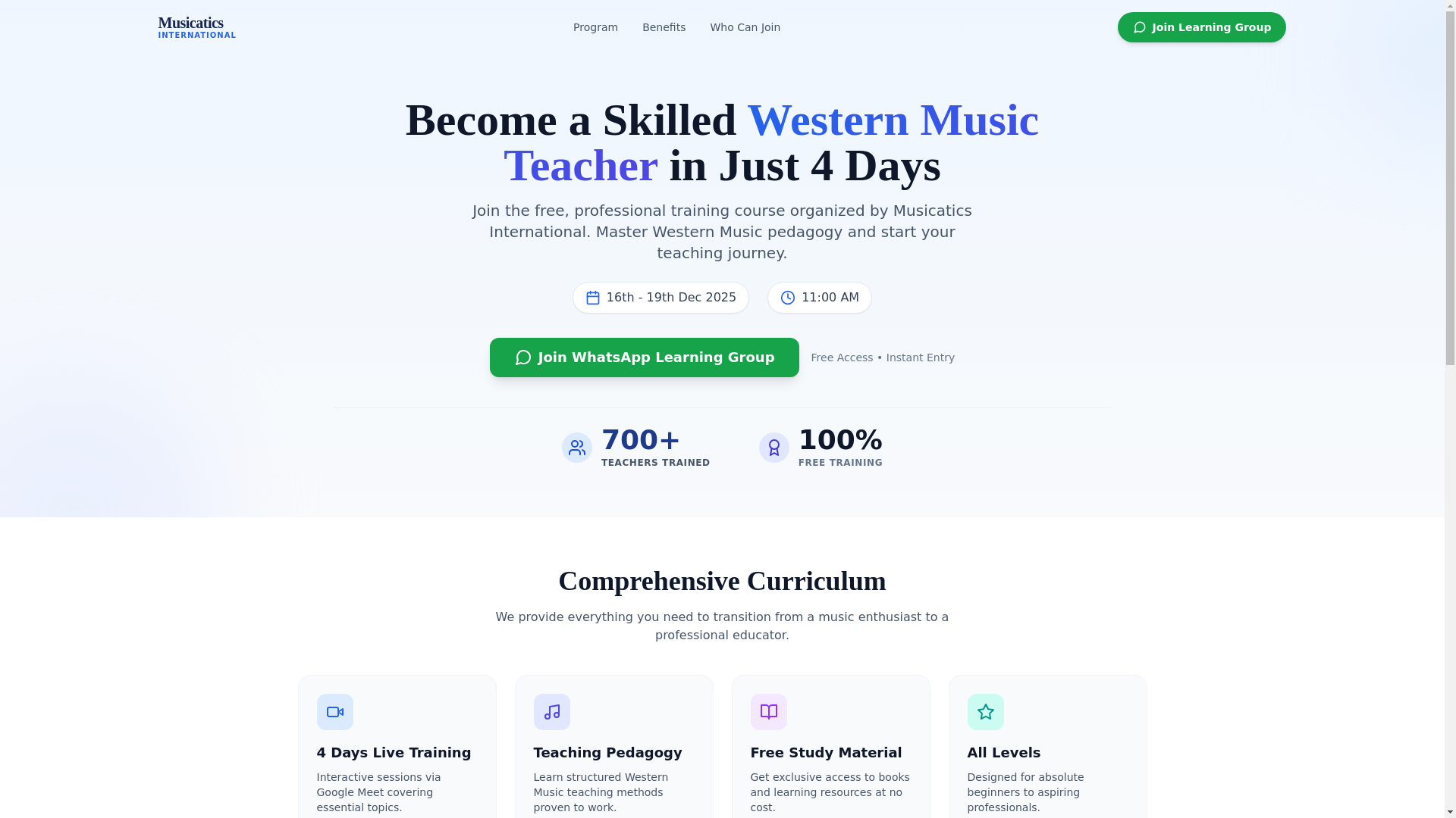 website screenshot of https://musicaticsteachers.in/