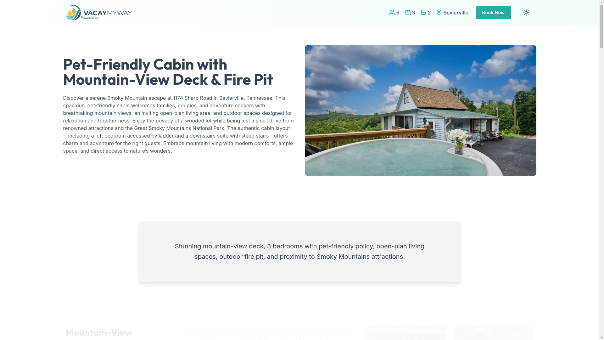 website screenshot of https://serenysmoky.vacations/