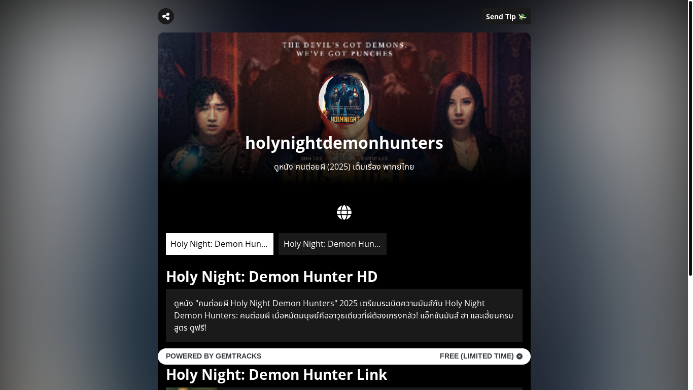 website screenshot of https://www.gemtracks.com/holynightdemonhunters/