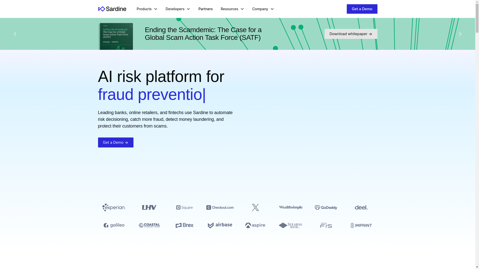 website screenshot of https://sardine.ai