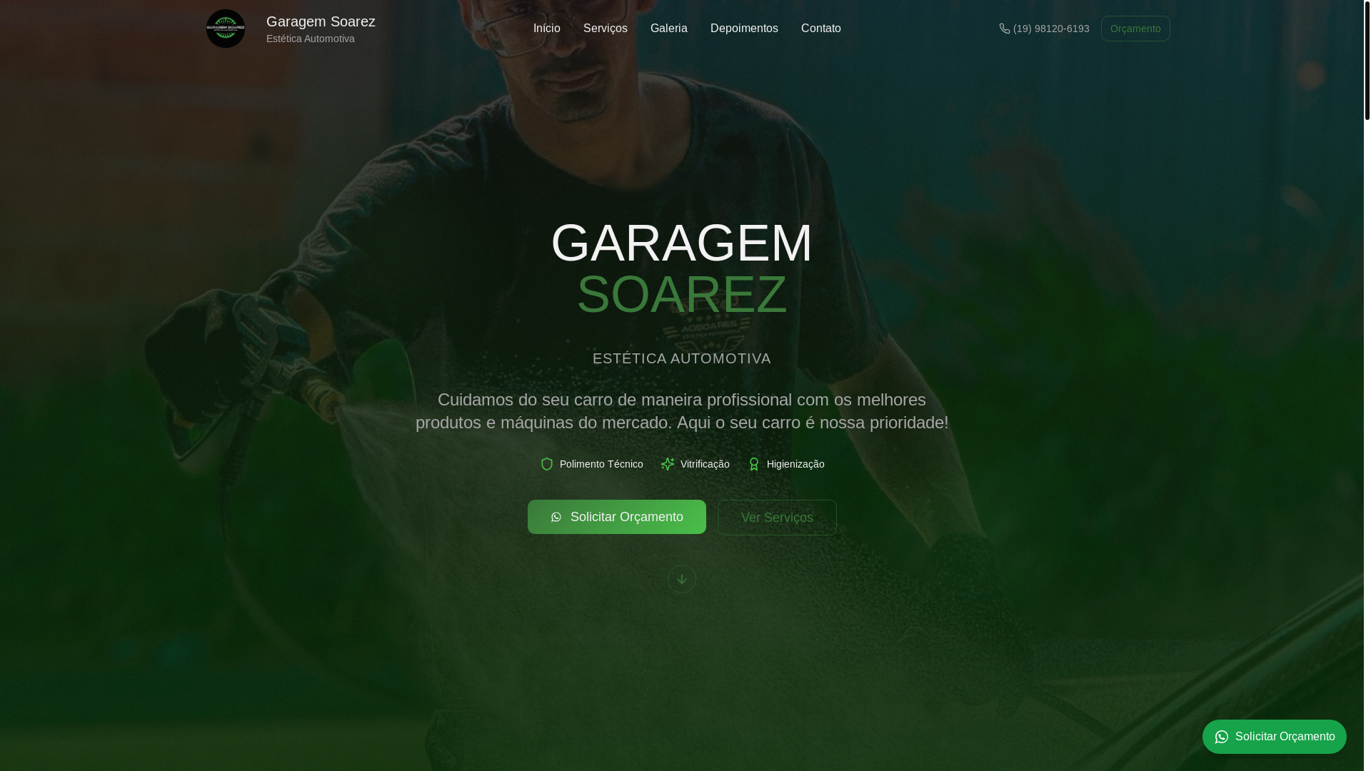website screenshot of https://garagemsoarez.com.br/