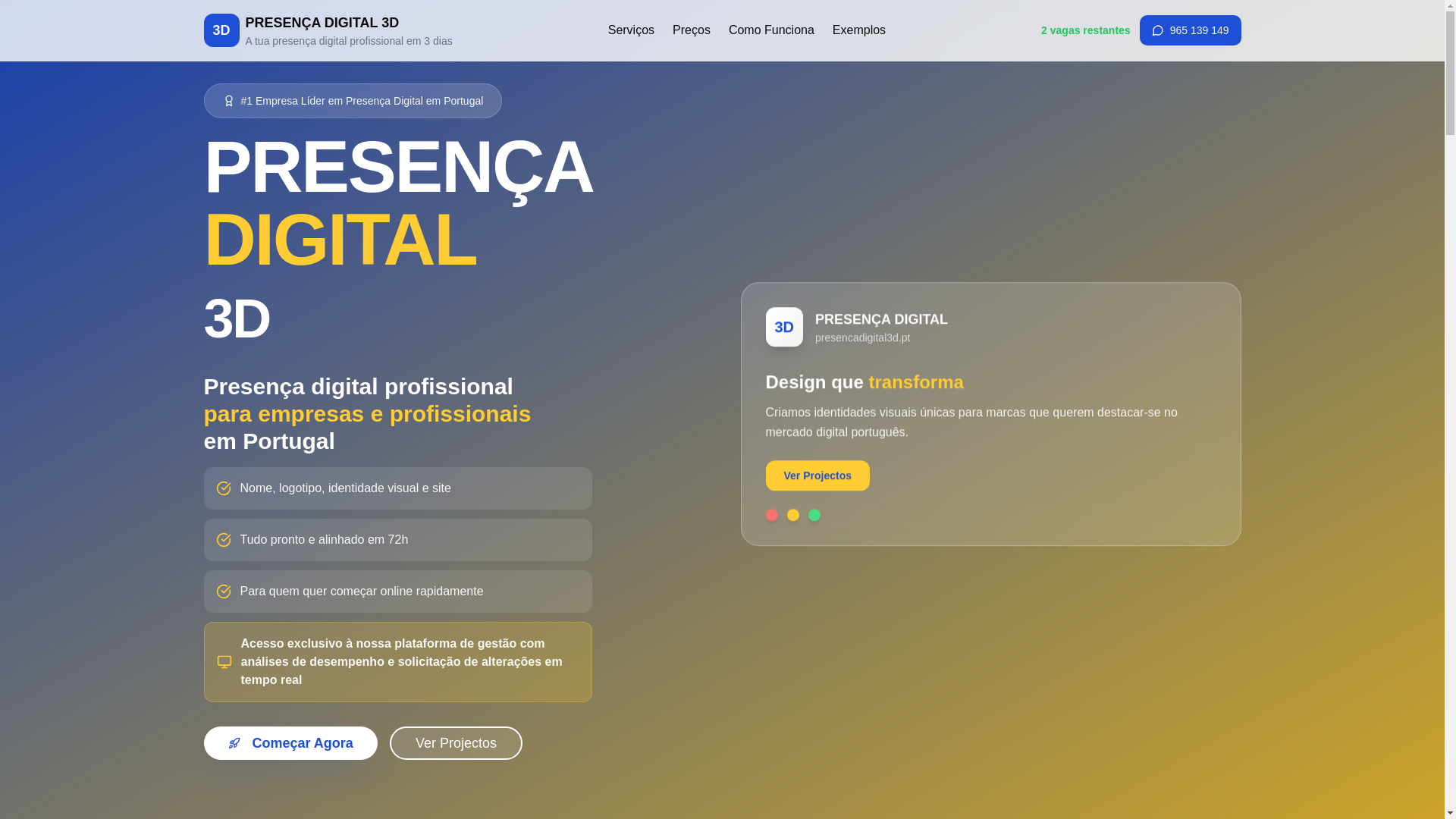 website screenshot of https://presencadigital3d.eu/