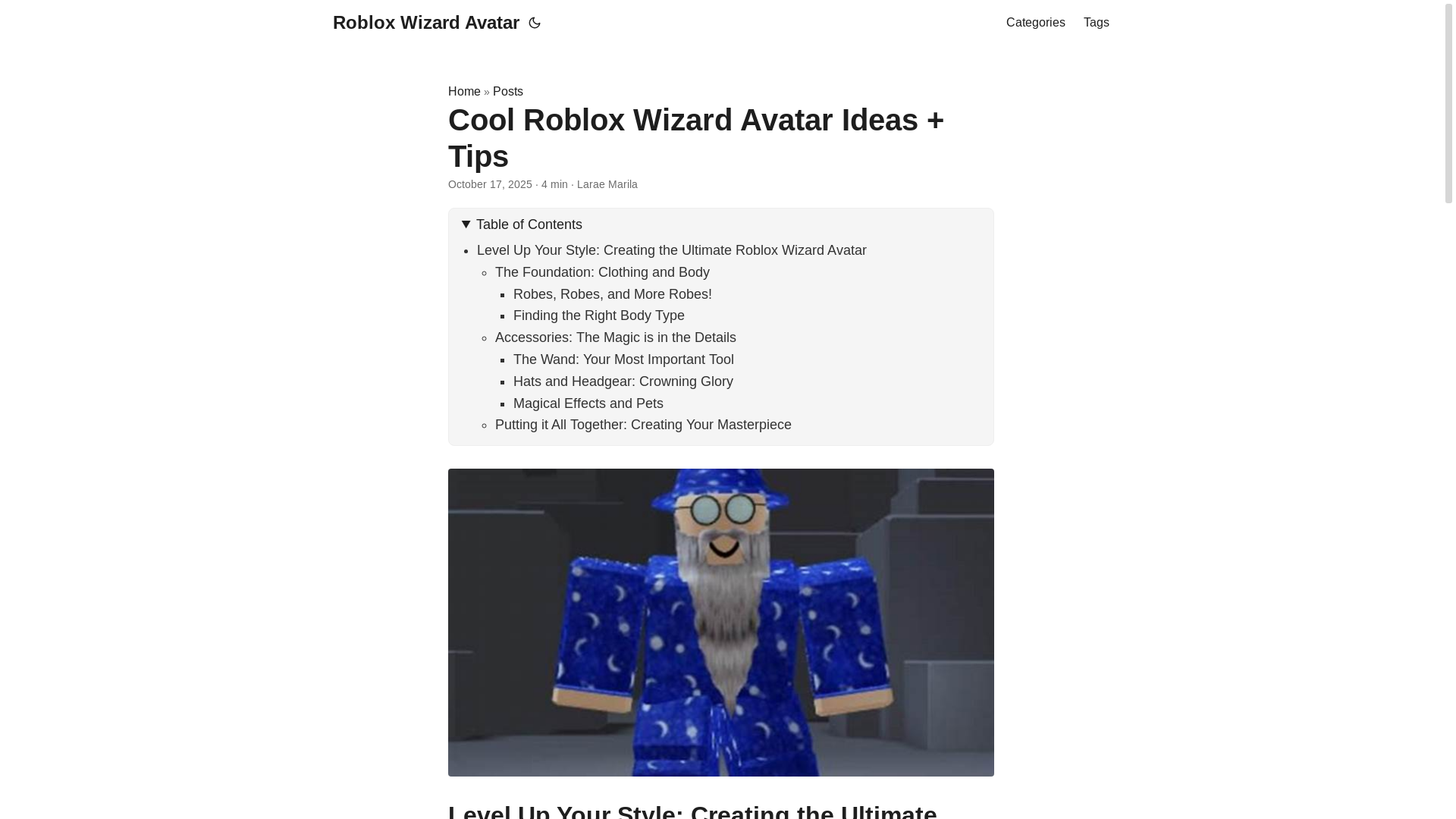 website screenshot of https://roblox-wizard-avatar.pages.dev/