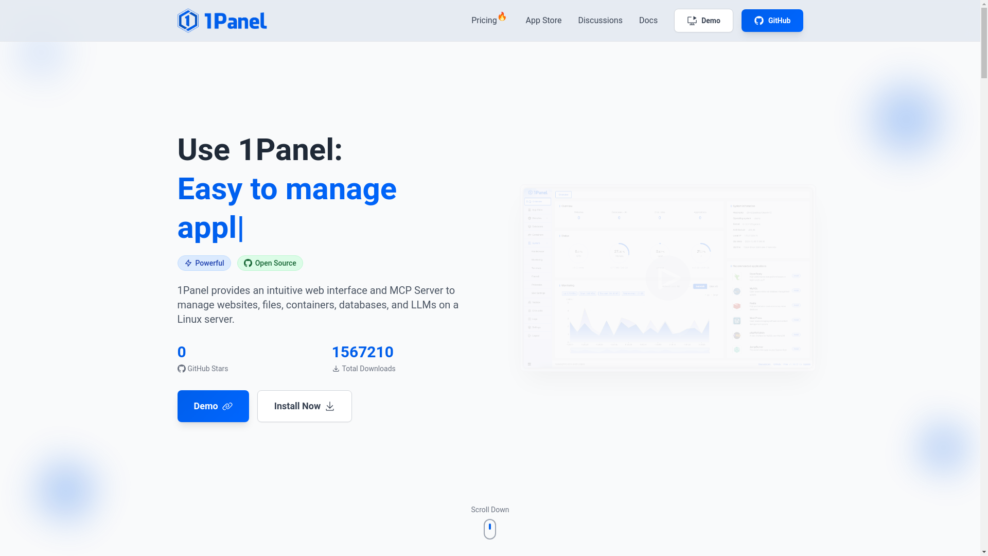 website screenshot of https://1panel.pro