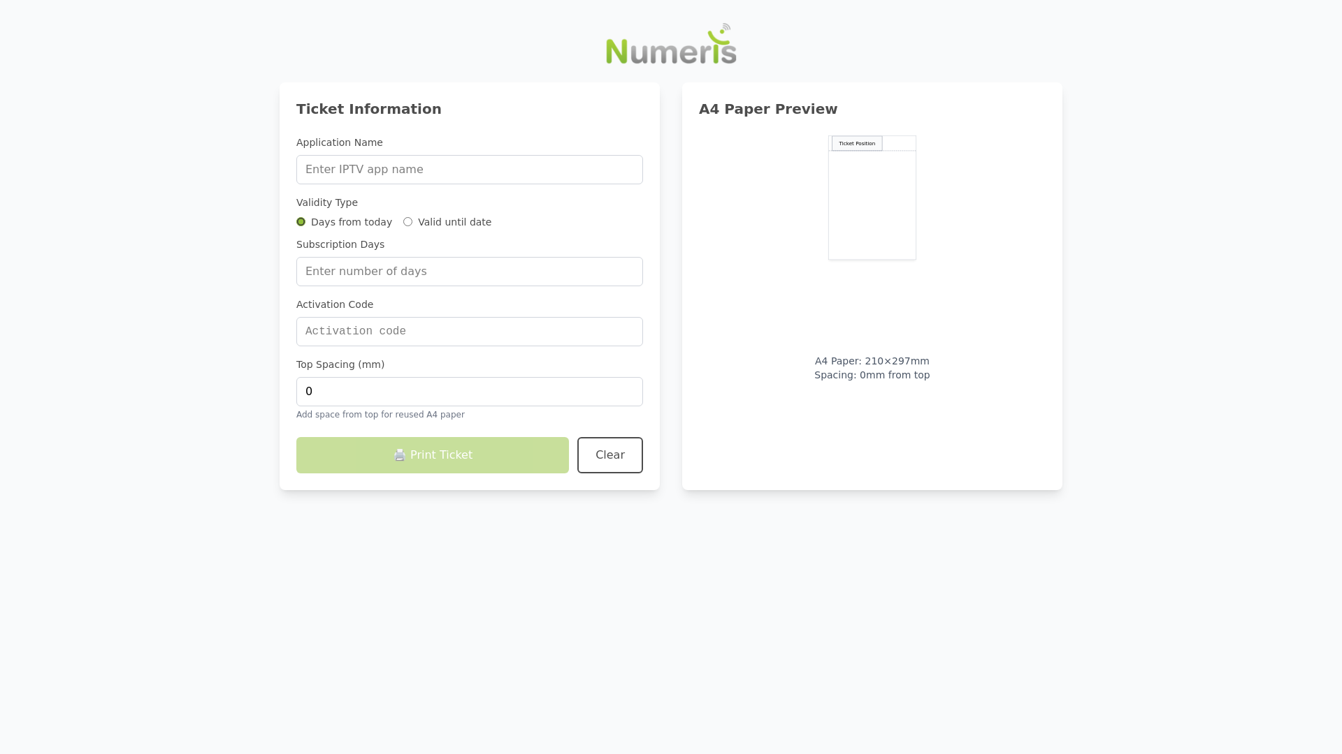 website screenshot of https://numeris-ticket.pages.dev/