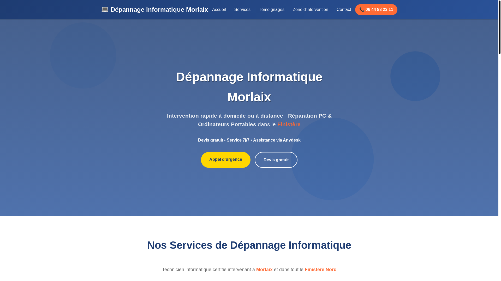 website screenshot of https://depannage-informatique-morlaix.com/