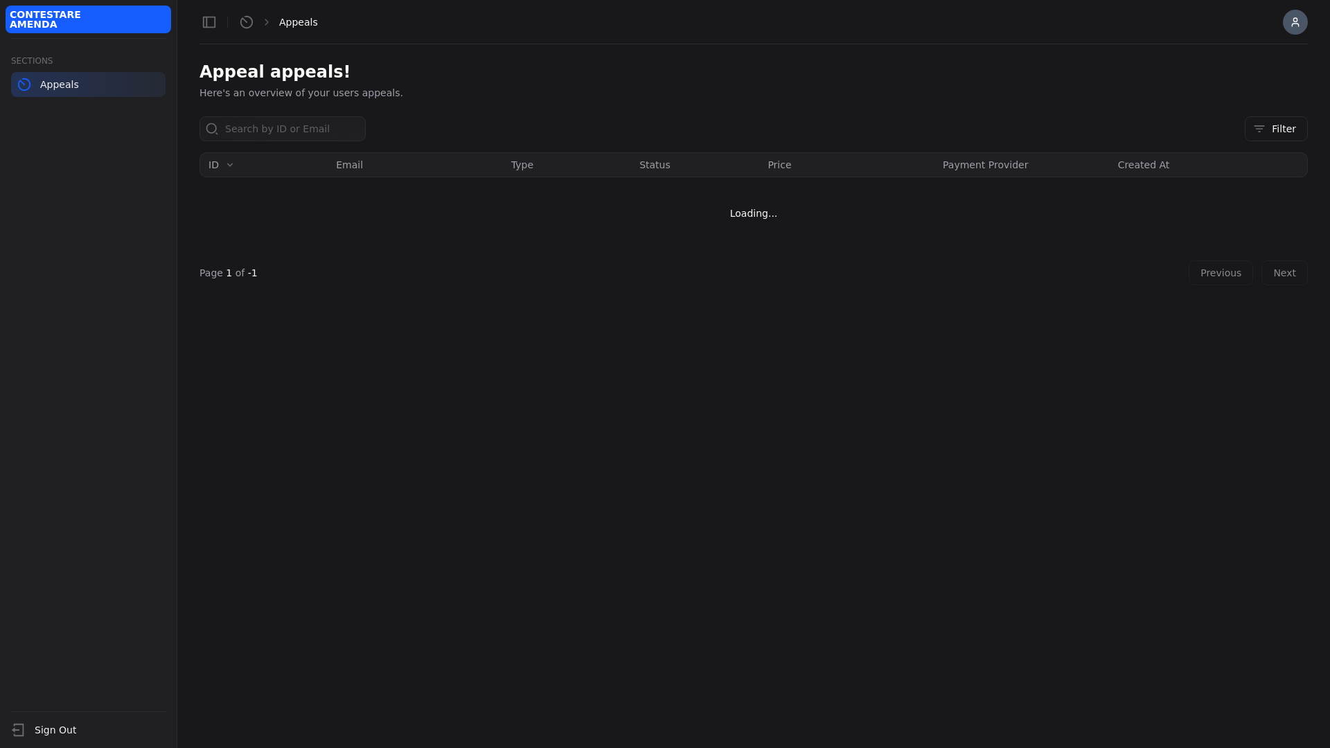 website screenshot of https://contestare-amenda-dashboard.pages.dev/