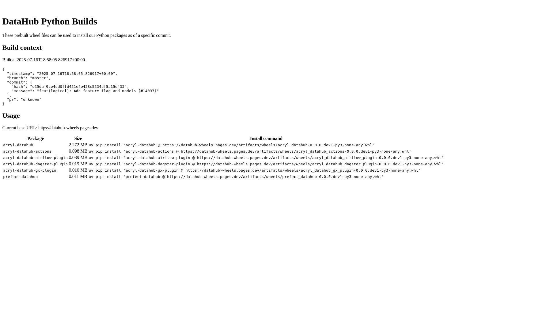 website screenshot of https://datahub-wheels.pages.dev/