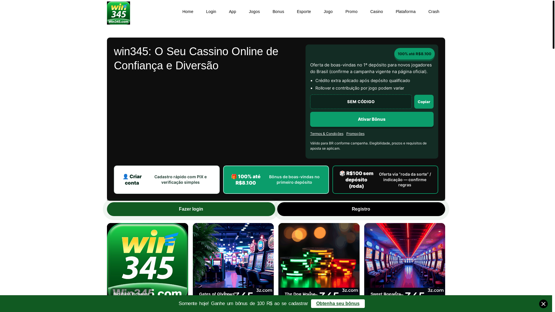 website screenshot of https://win345slots.com/