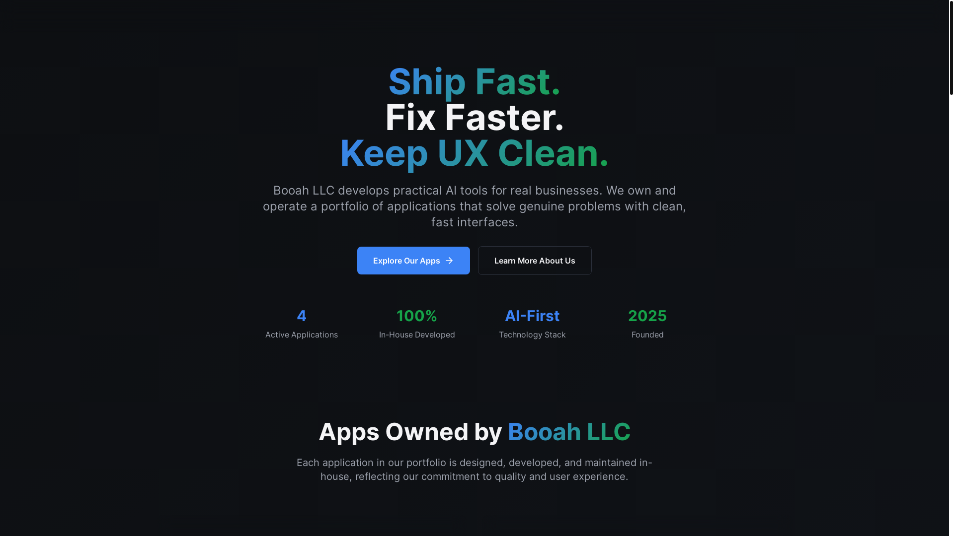 website screenshot of https://booahllc.com/