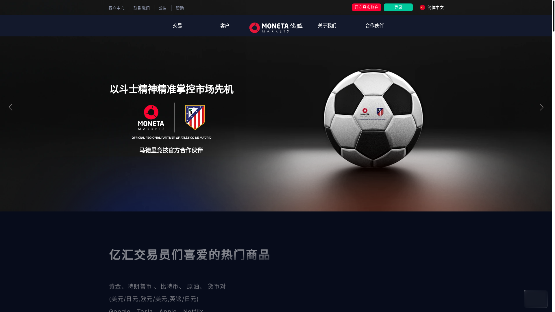 website screenshot of https://monetamarketspromo.top/