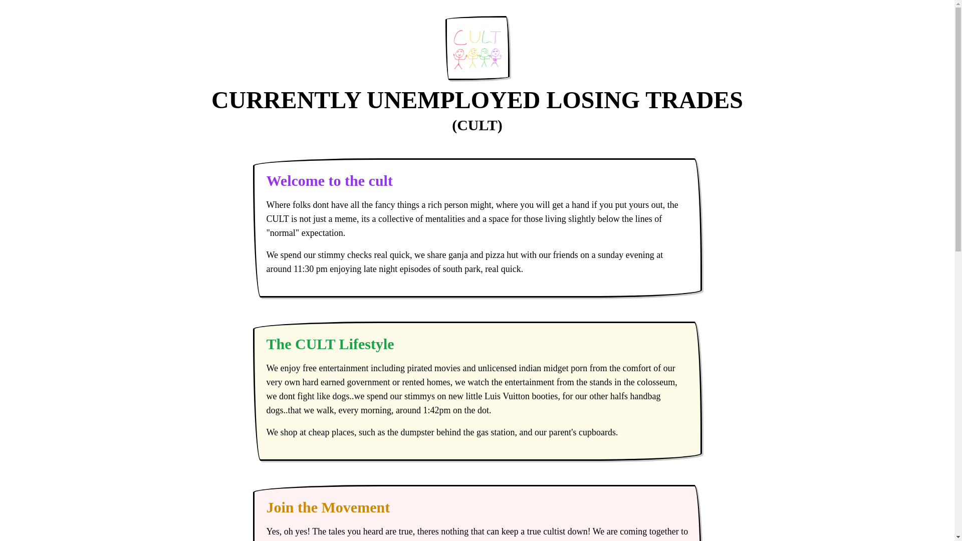 website screenshot of https://currentlyunemployedlosingtrades.site/