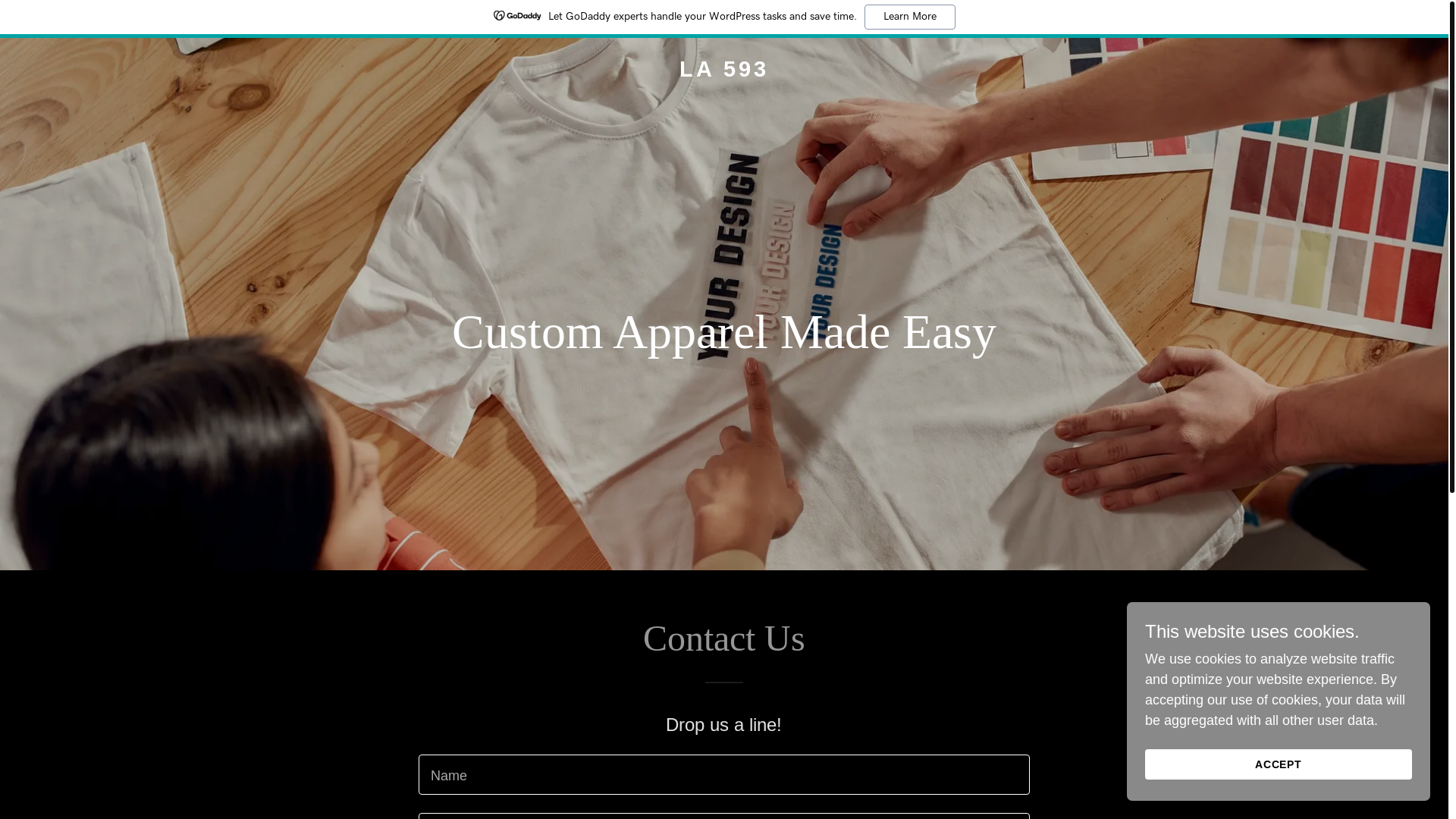 website screenshot of https://la593shirts.com/