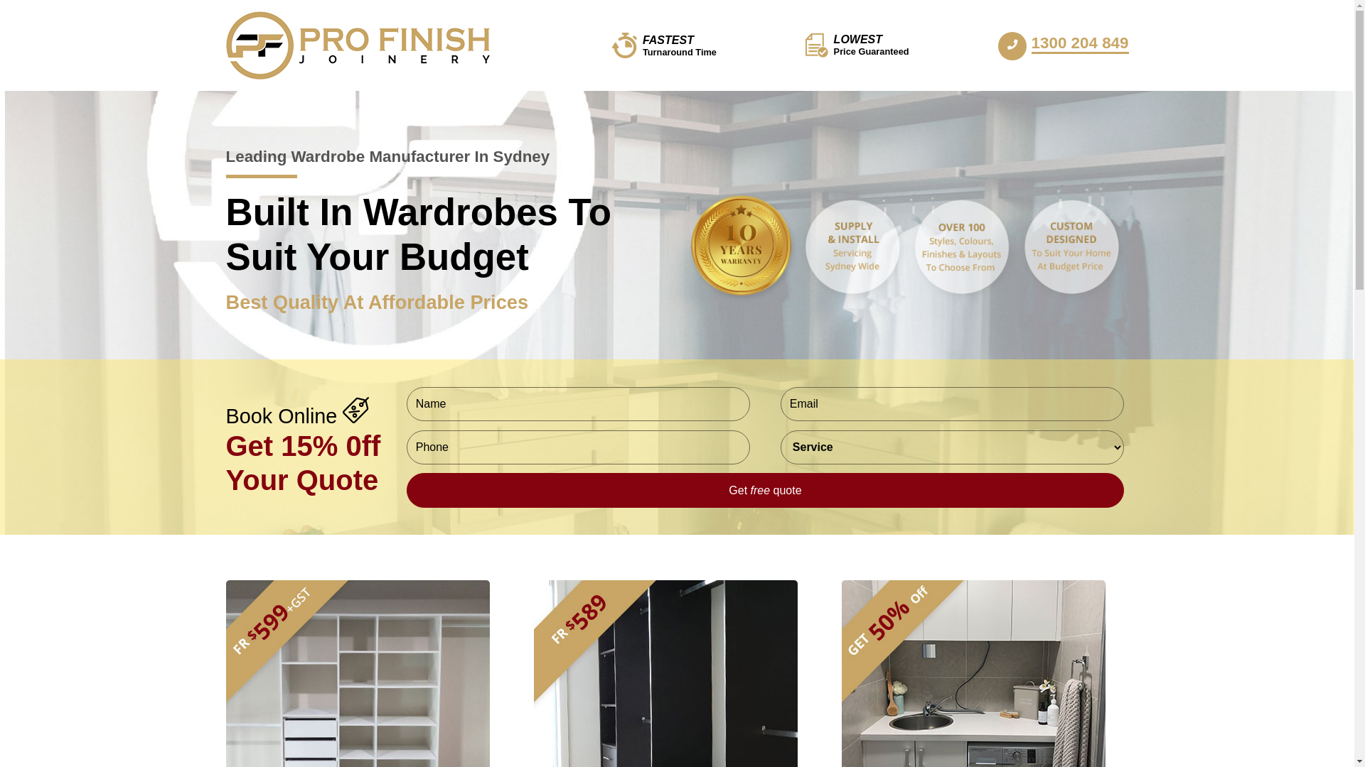 website screenshot of https://profinishwardrobes.com.au/