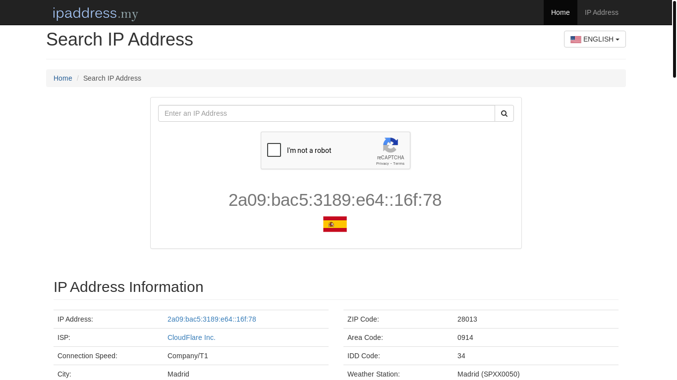 website screenshot of https://ipaddress.my/