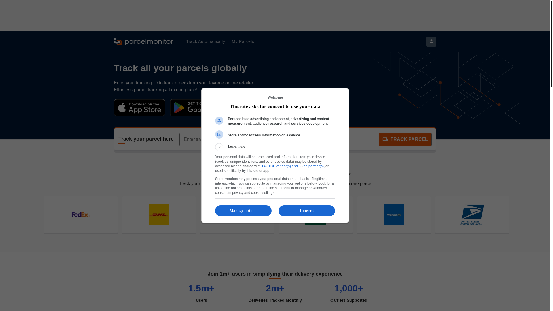 website screenshot of https://www.parcelmonitor.com/