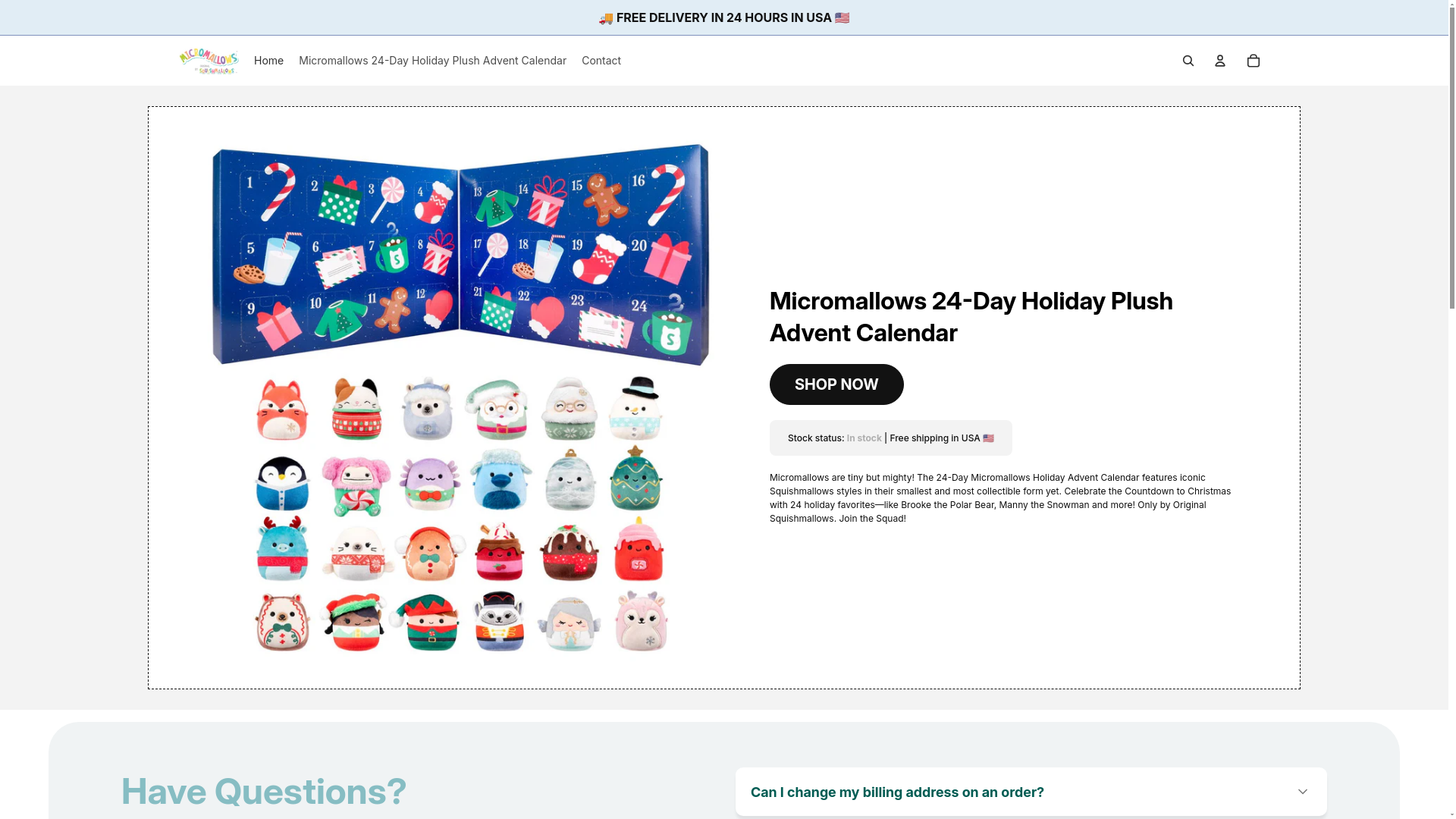 website screenshot of https://myadventcalendar-us.com/