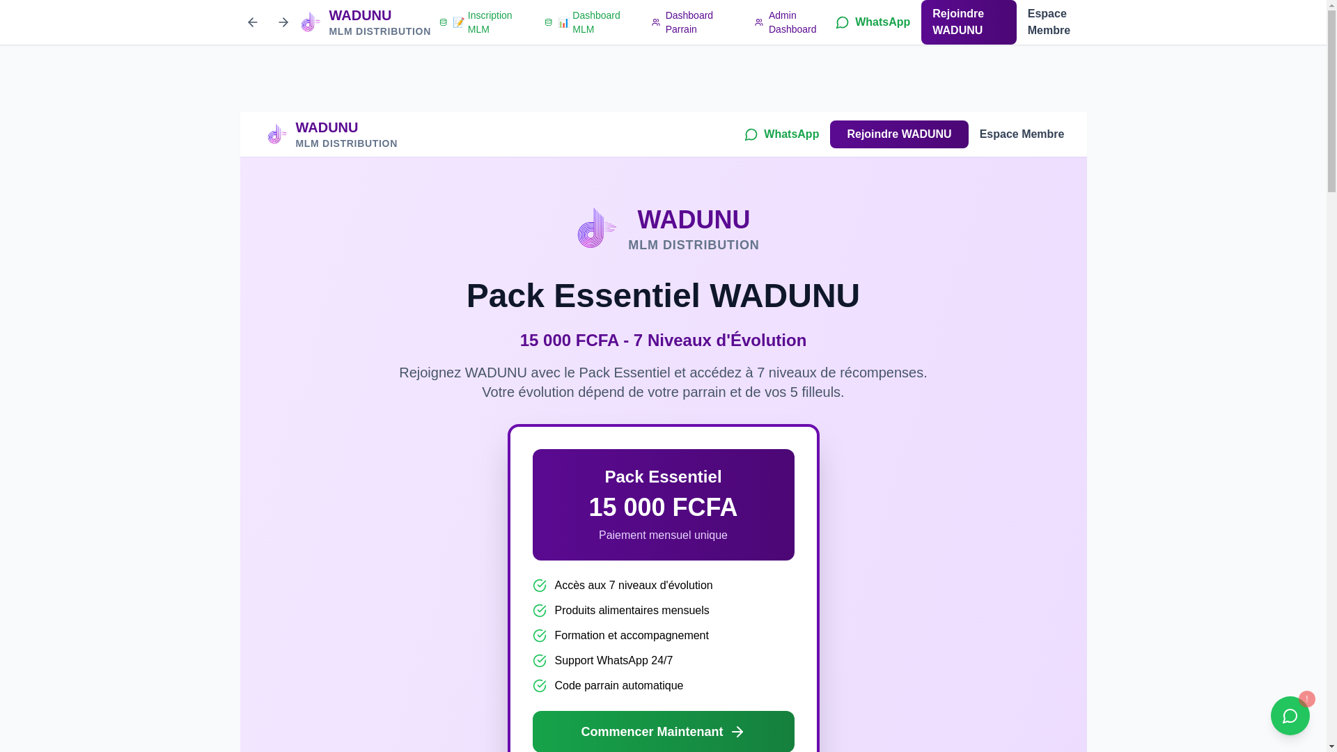 website screenshot of https://wadunu-mlm.com/