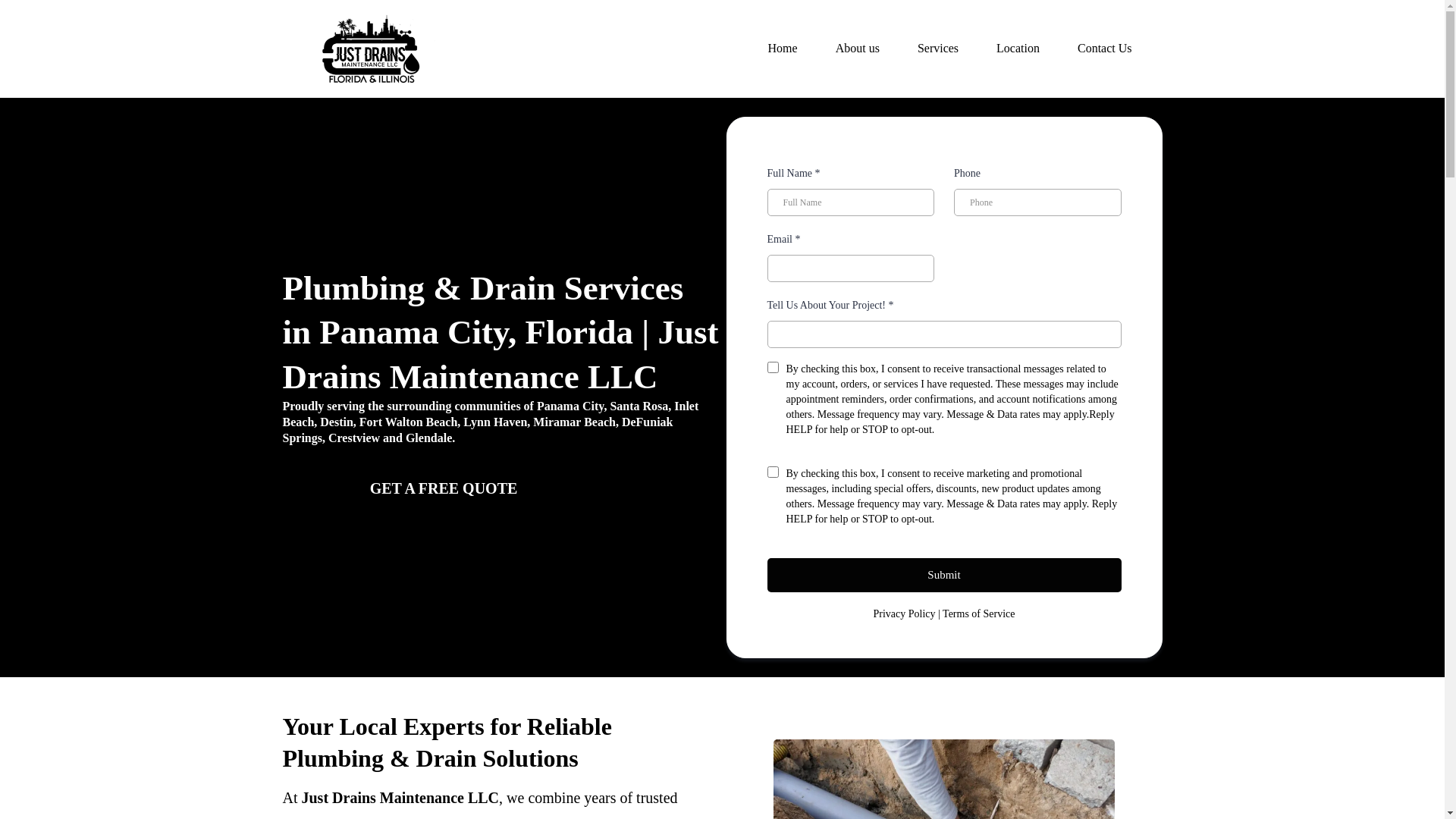 website screenshot of https://justdrainsmaintenanceflorida.com/