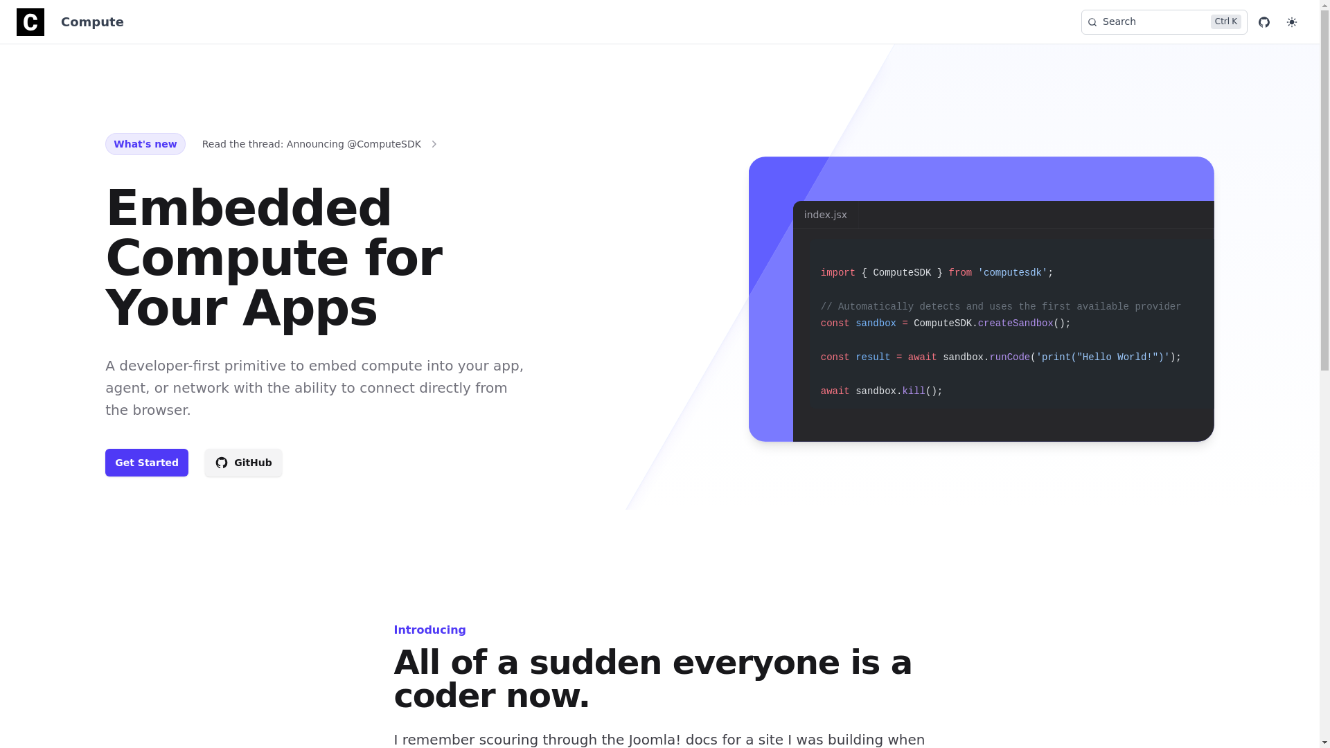 website screenshot of https://computesdk.dev/