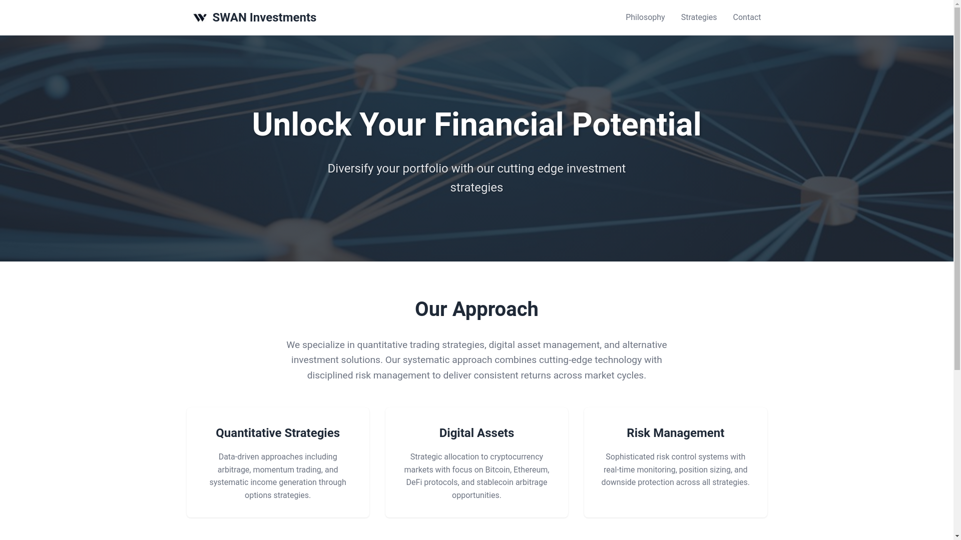 website screenshot of https://swaninvestments.xyz/