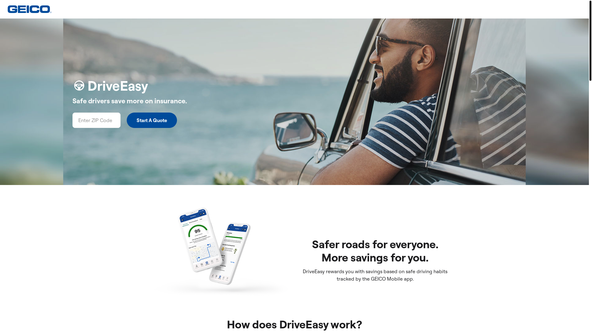 website screenshot of https://www.geico.com/driveeasy/