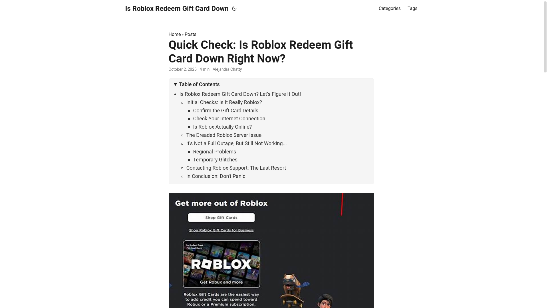 website screenshot of https://is-roblox-redeem-gift-card-down.pages.dev/