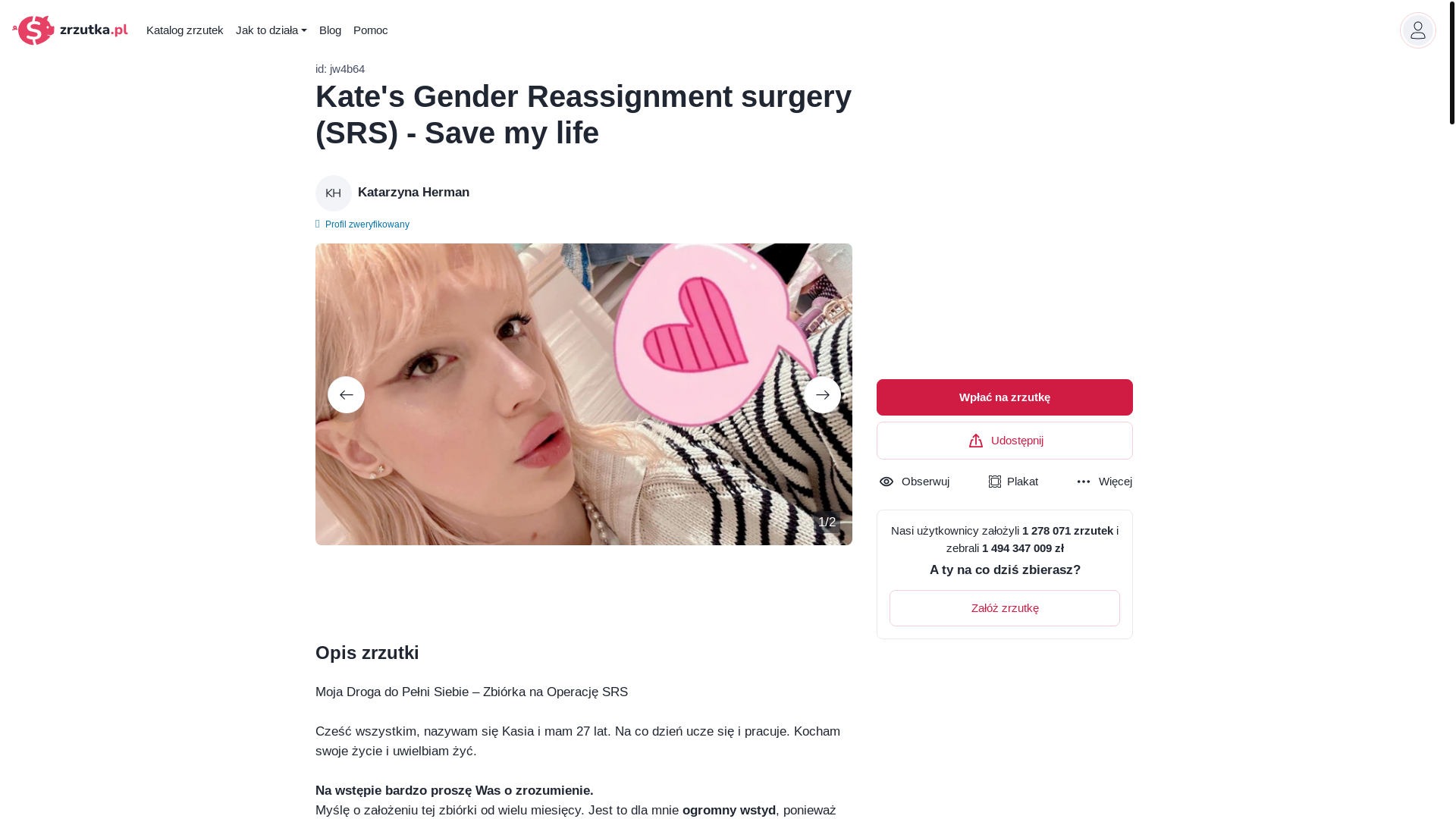 website screenshot of https://zrzutka.pl/z/zbiorkaKasi
