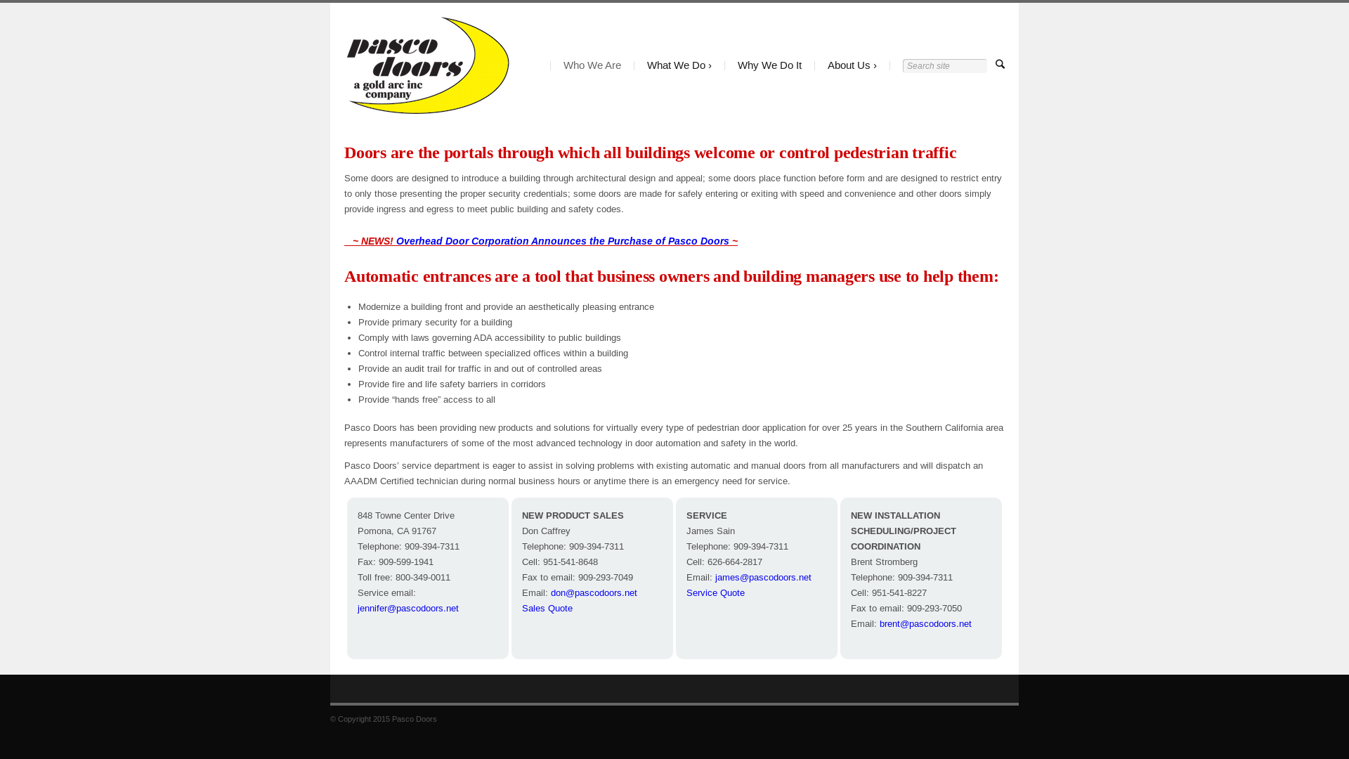 website screenshot of https://pascodoors.net/