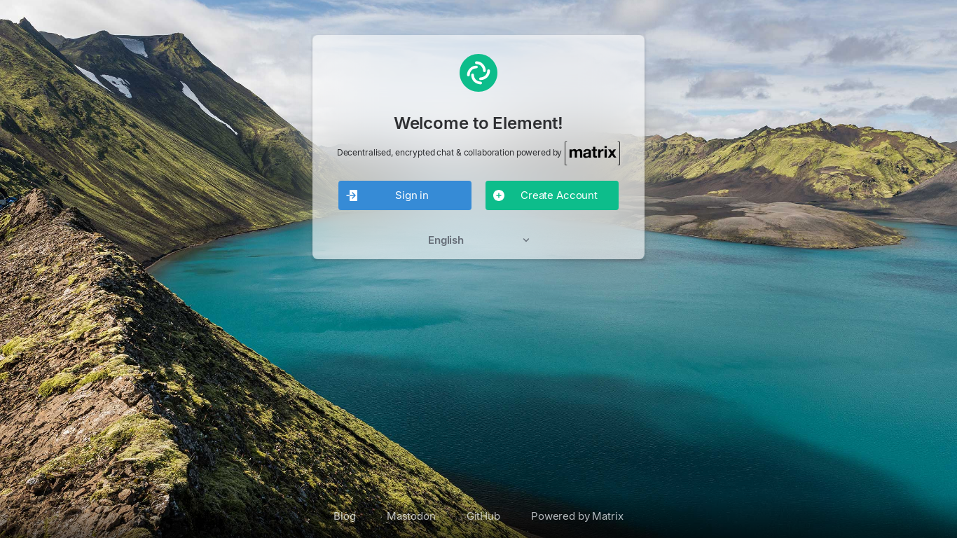 website screenshot of https://app.element.io/