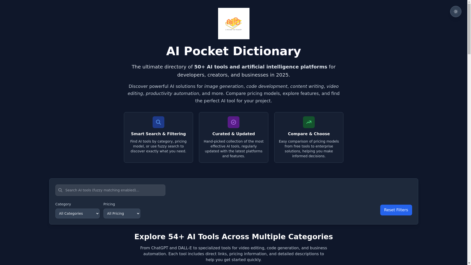 website screenshot of https://aipocketdictionary.com/