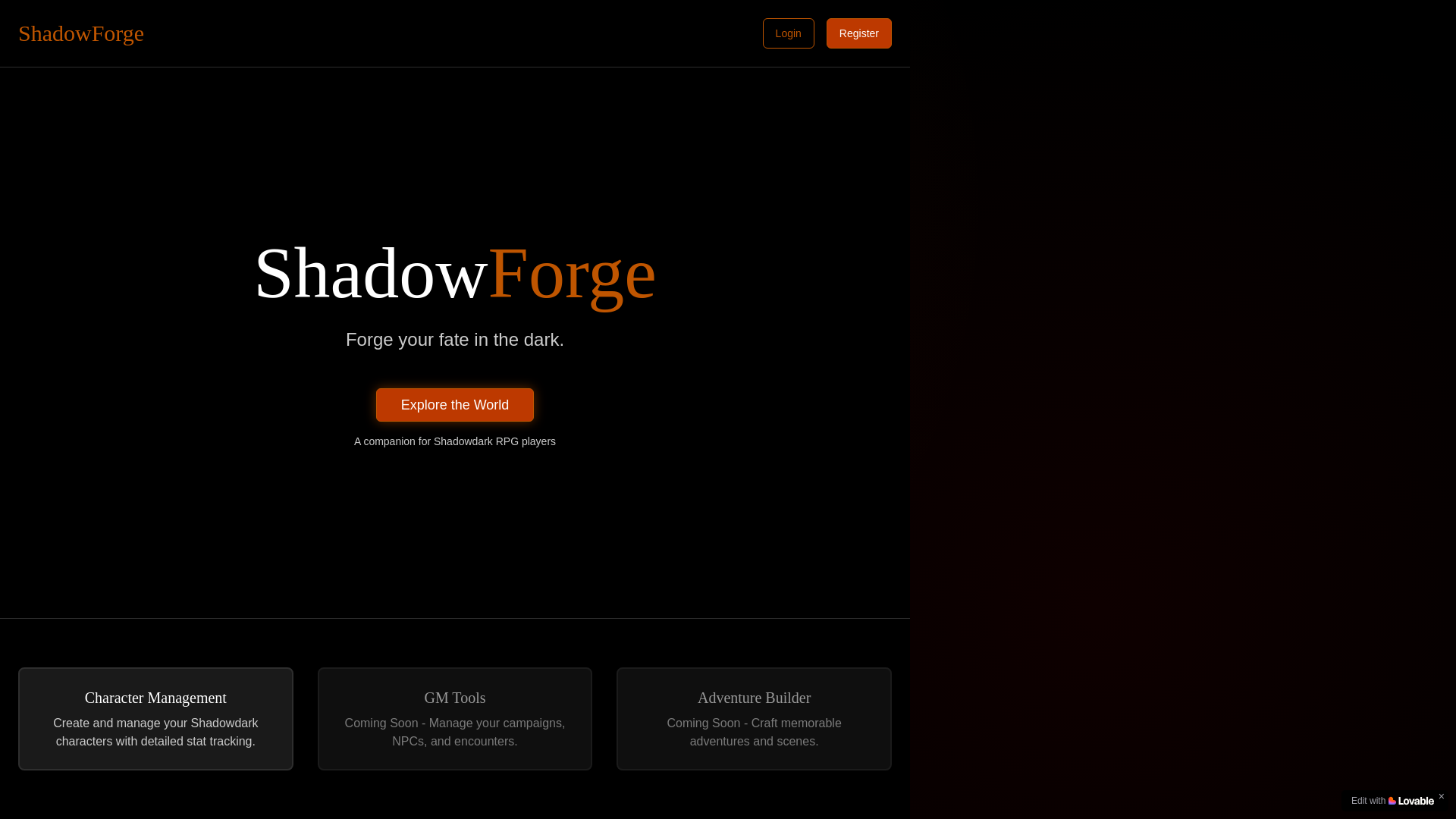 website screenshot of https://shadow-forge.app/