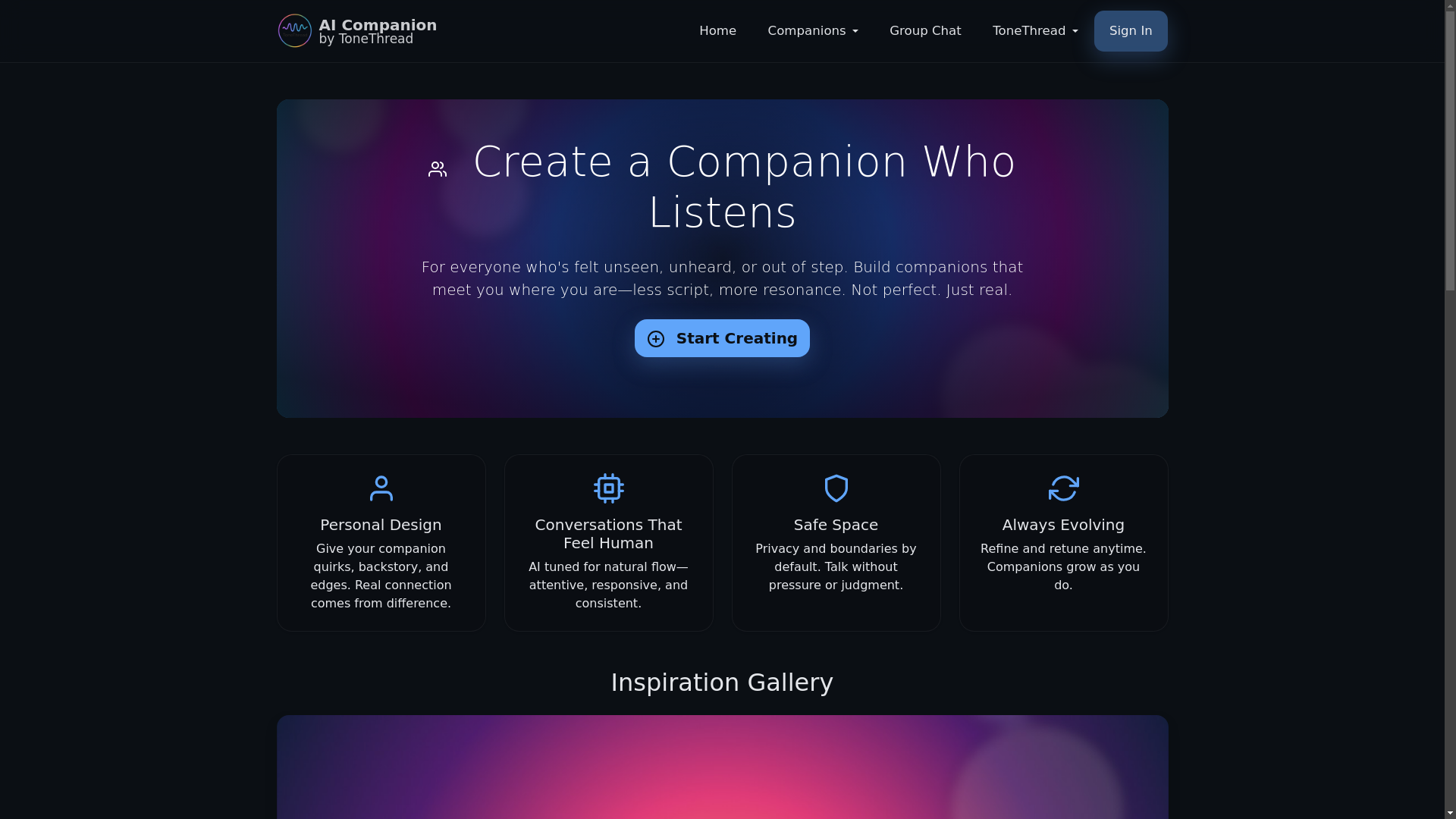 website screenshot of https://companionchat.app/