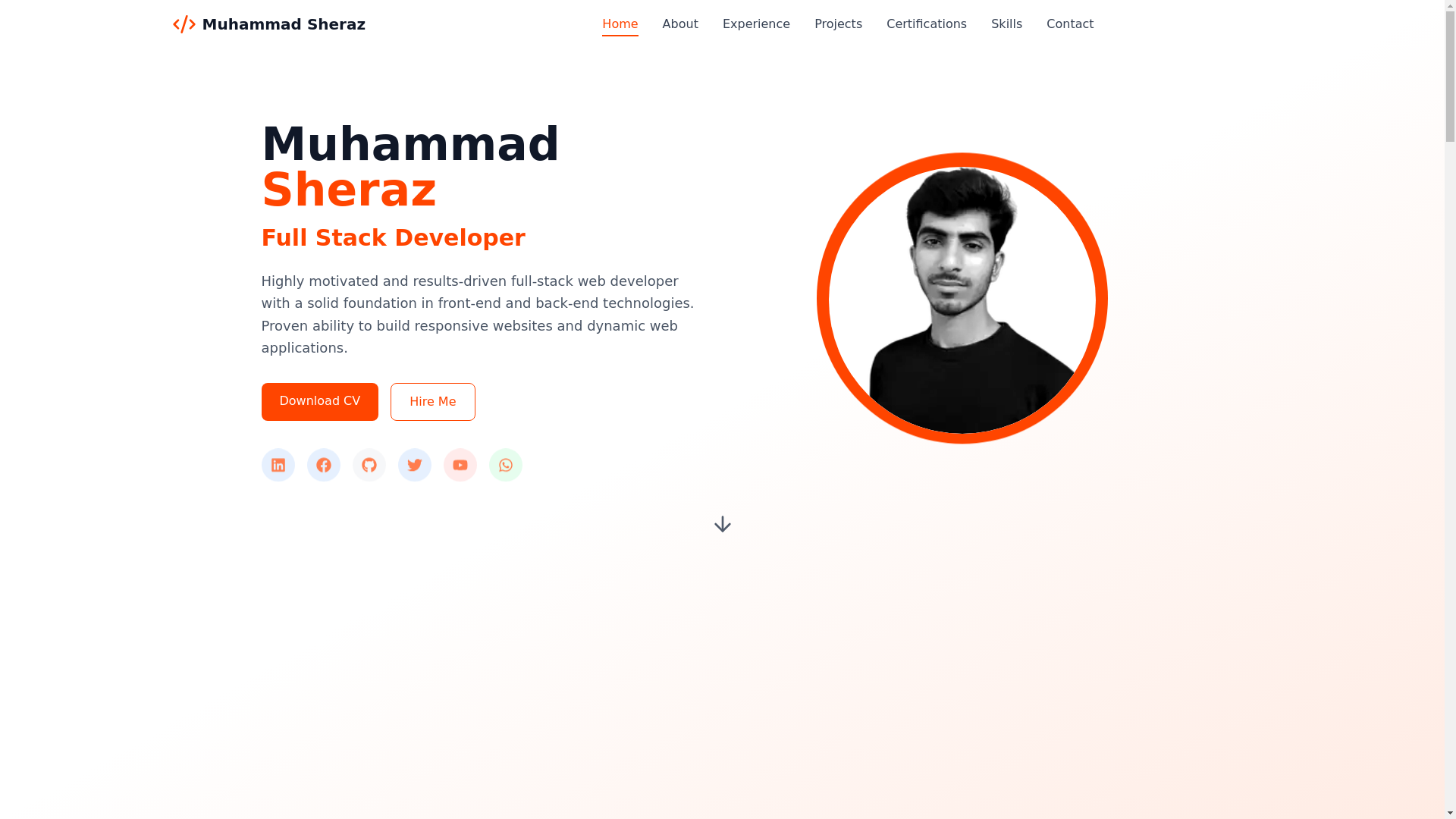 website screenshot of https://sheraz.kinsta.app