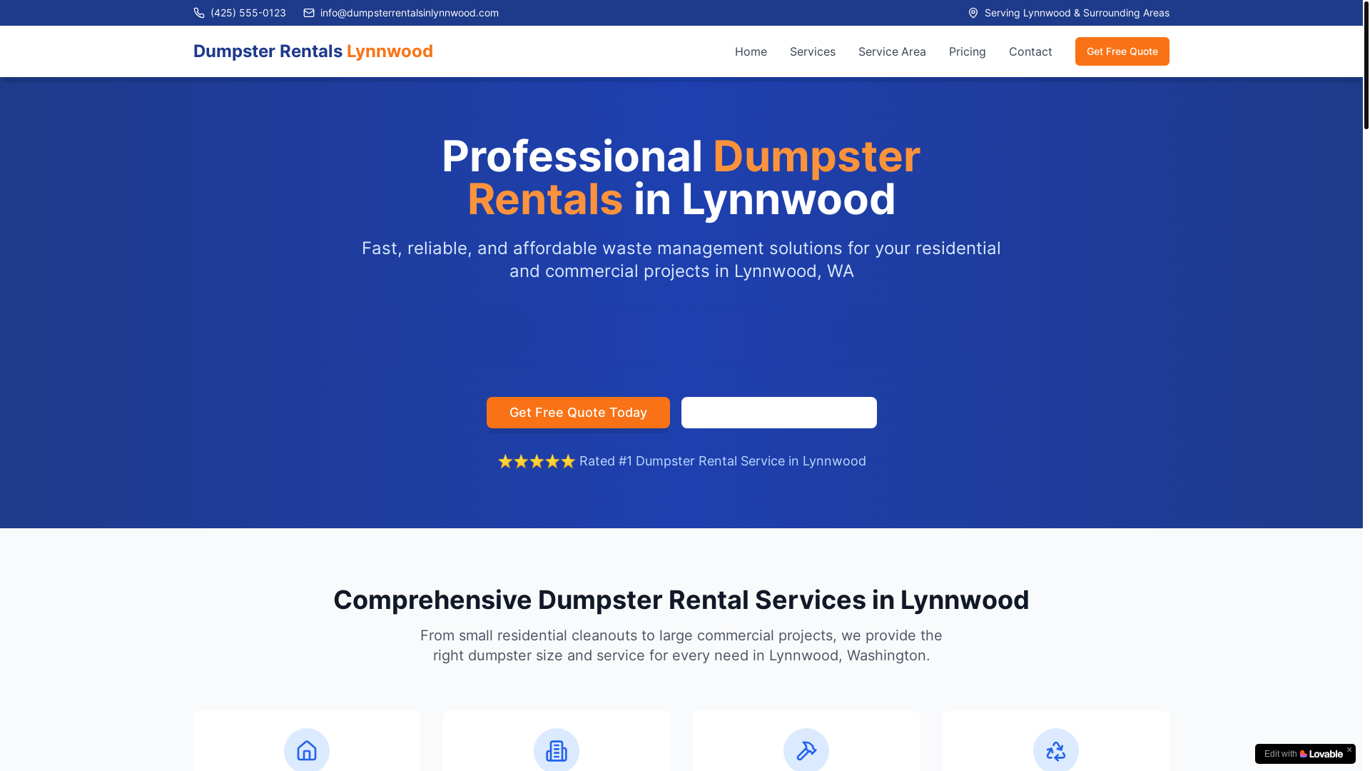 website screenshot of https://dumpsterrentalsinlynnwood.com/