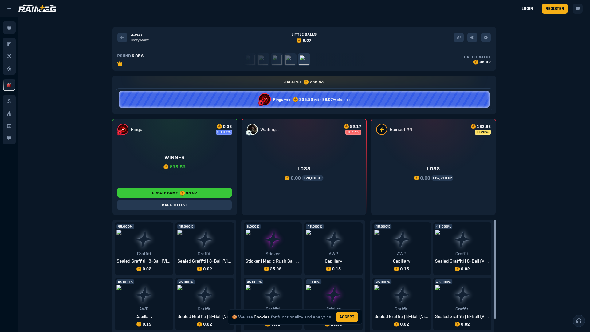 website screenshot of https://rain.gg/games/case-battles/6946b66c4ba1420317caa9ca