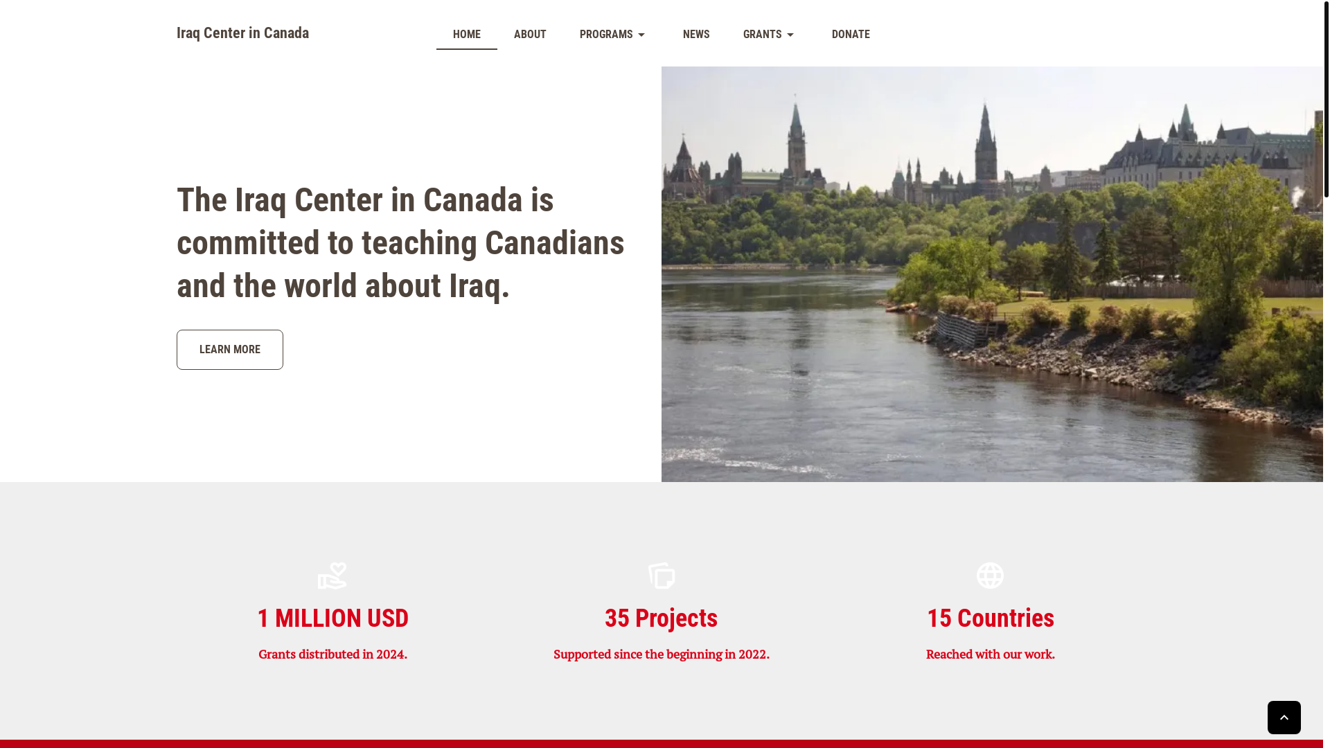 website screenshot of https://iraqcenter.ca/