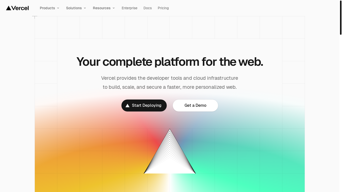 website screenshot of https://vercel.com/