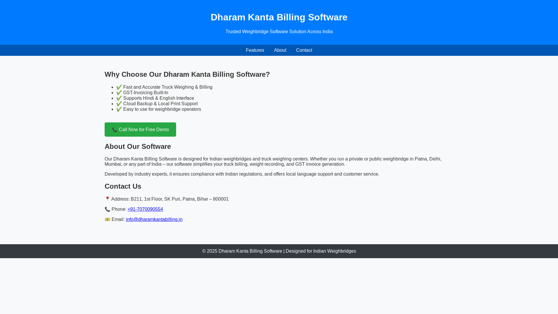 website screenshot of https://dharamkantabilling.in/