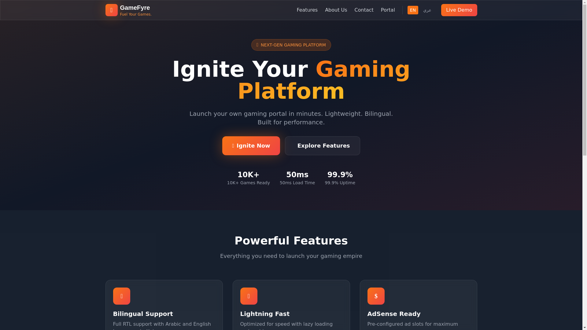 website screenshot of https://gamefyre.store/