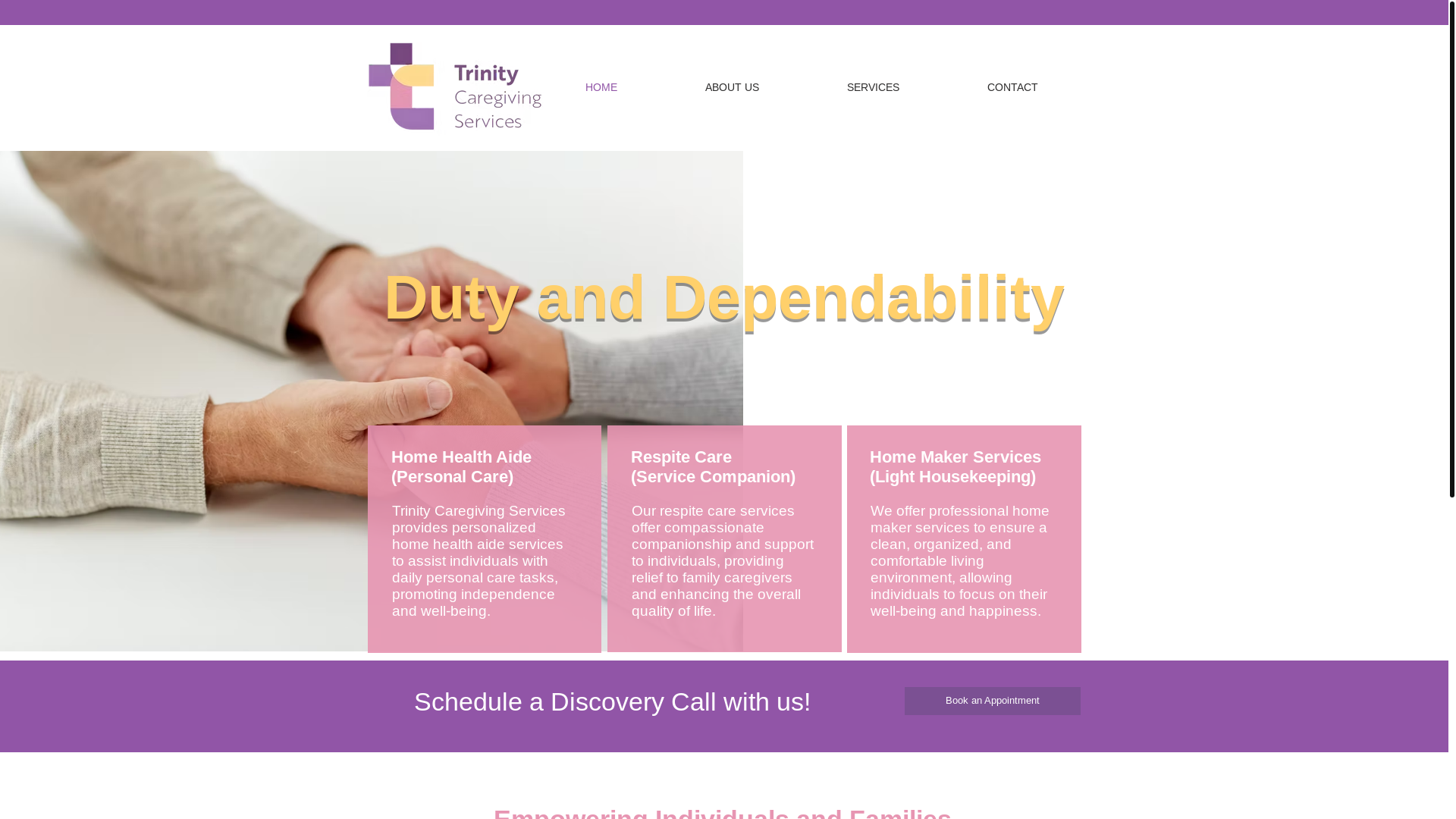 website screenshot of https://trinitycaregiving.org/