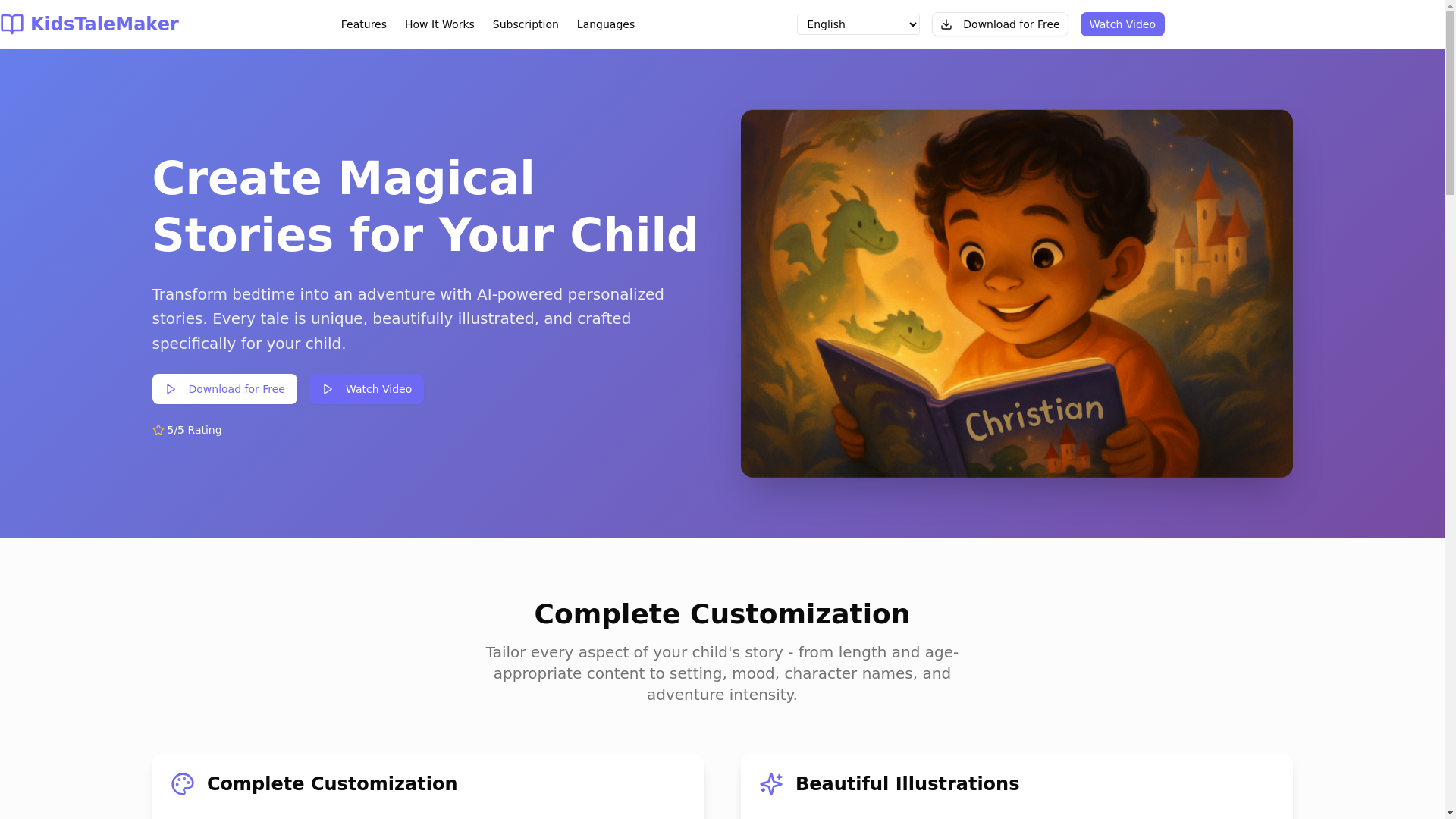 website screenshot of https://kidstalemaker.com/
