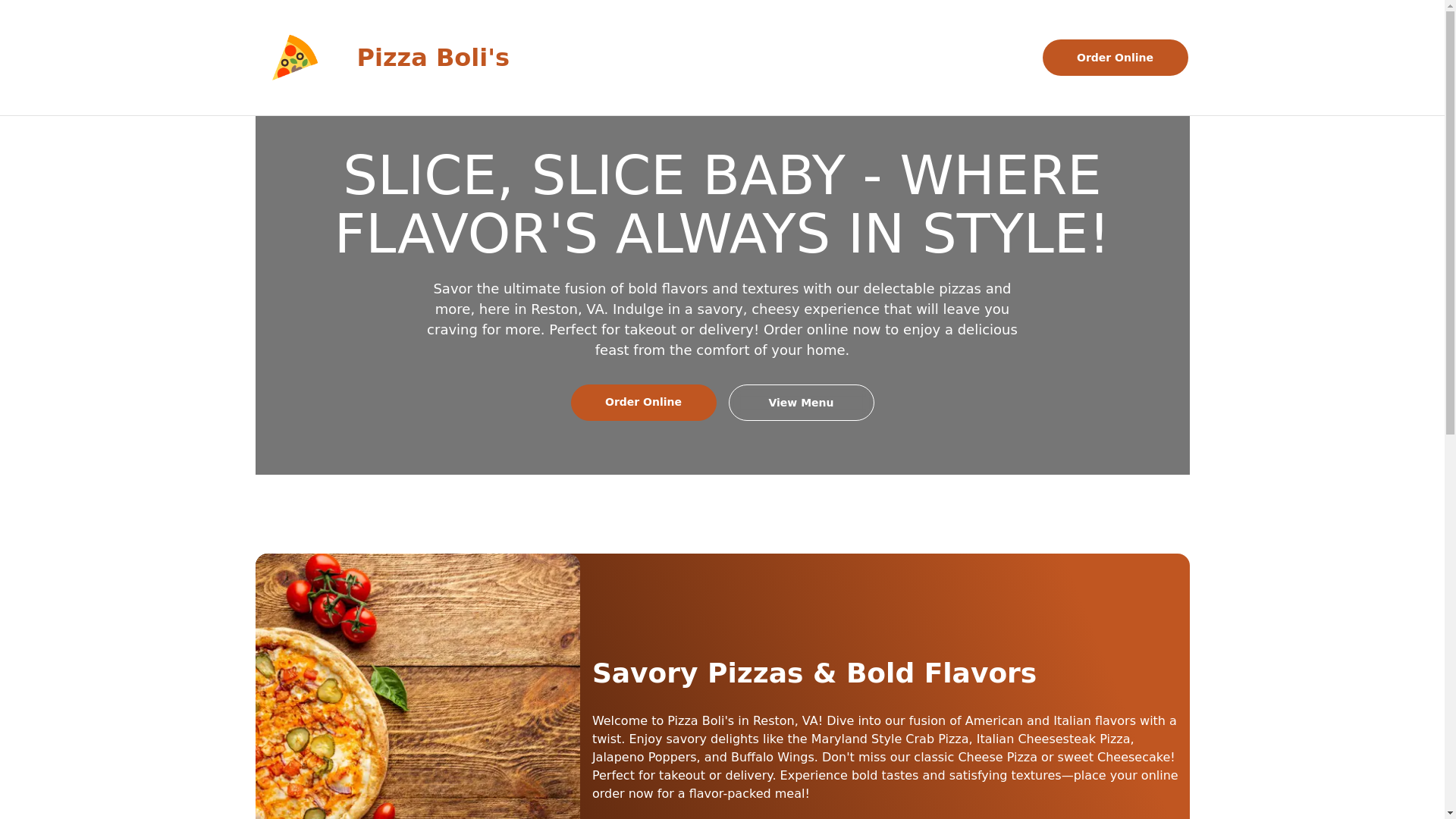 website screenshot of https://pizzabolisvirginia.com/