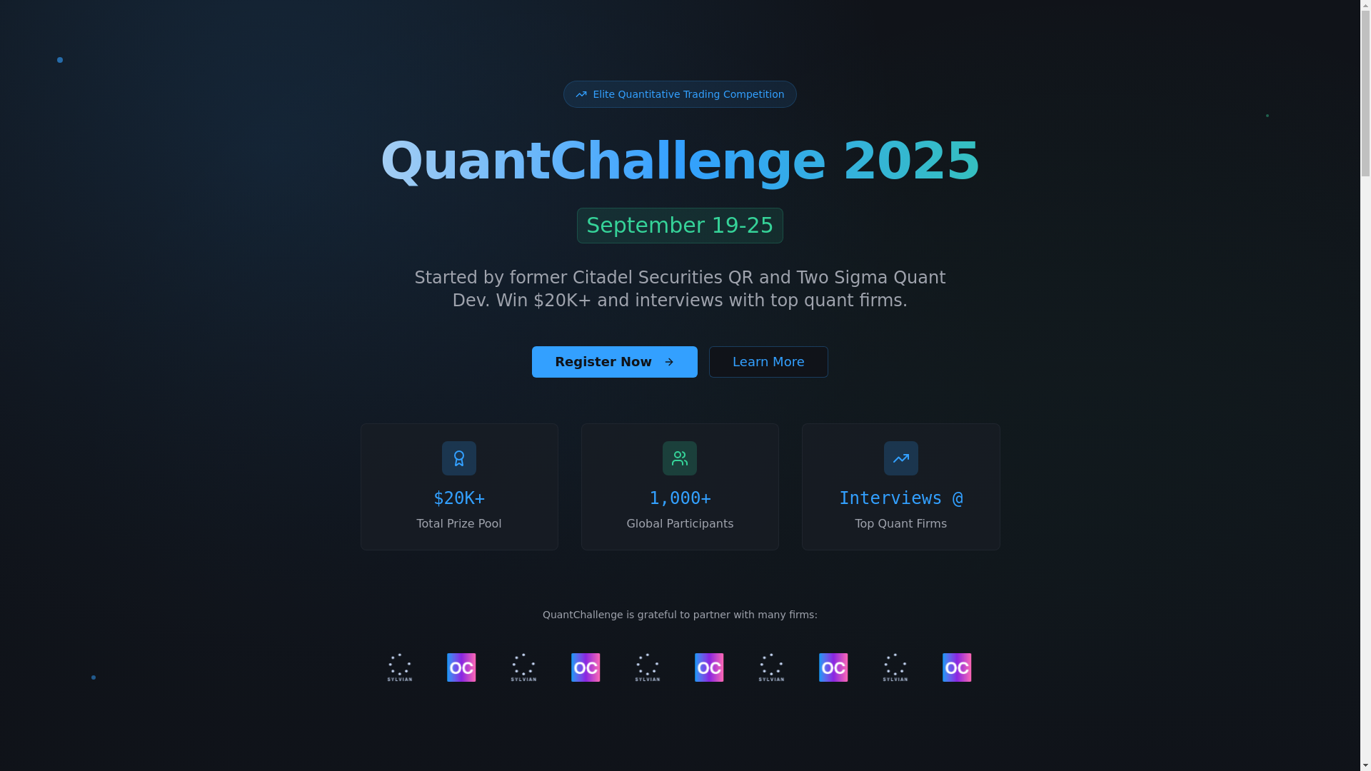 website screenshot of https://quantchallenge.org/