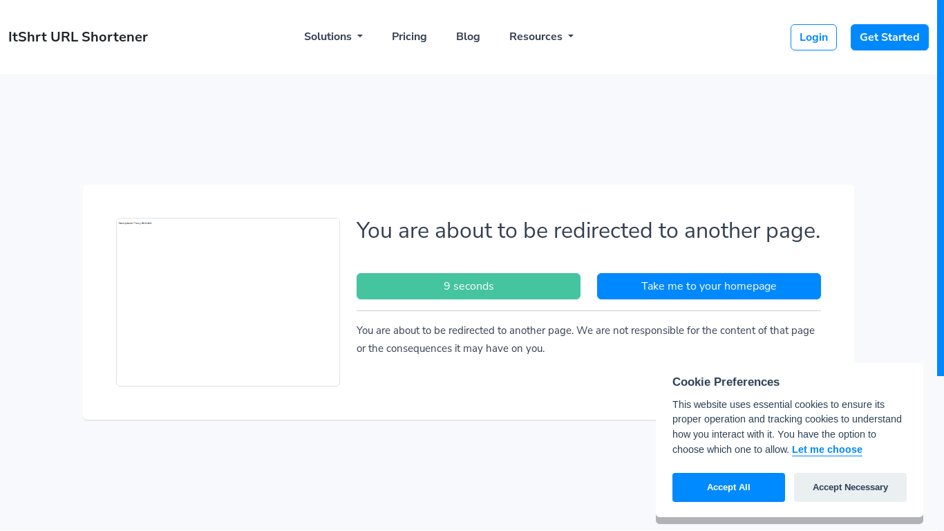 website screenshot of https://itshrt.com/SYvy