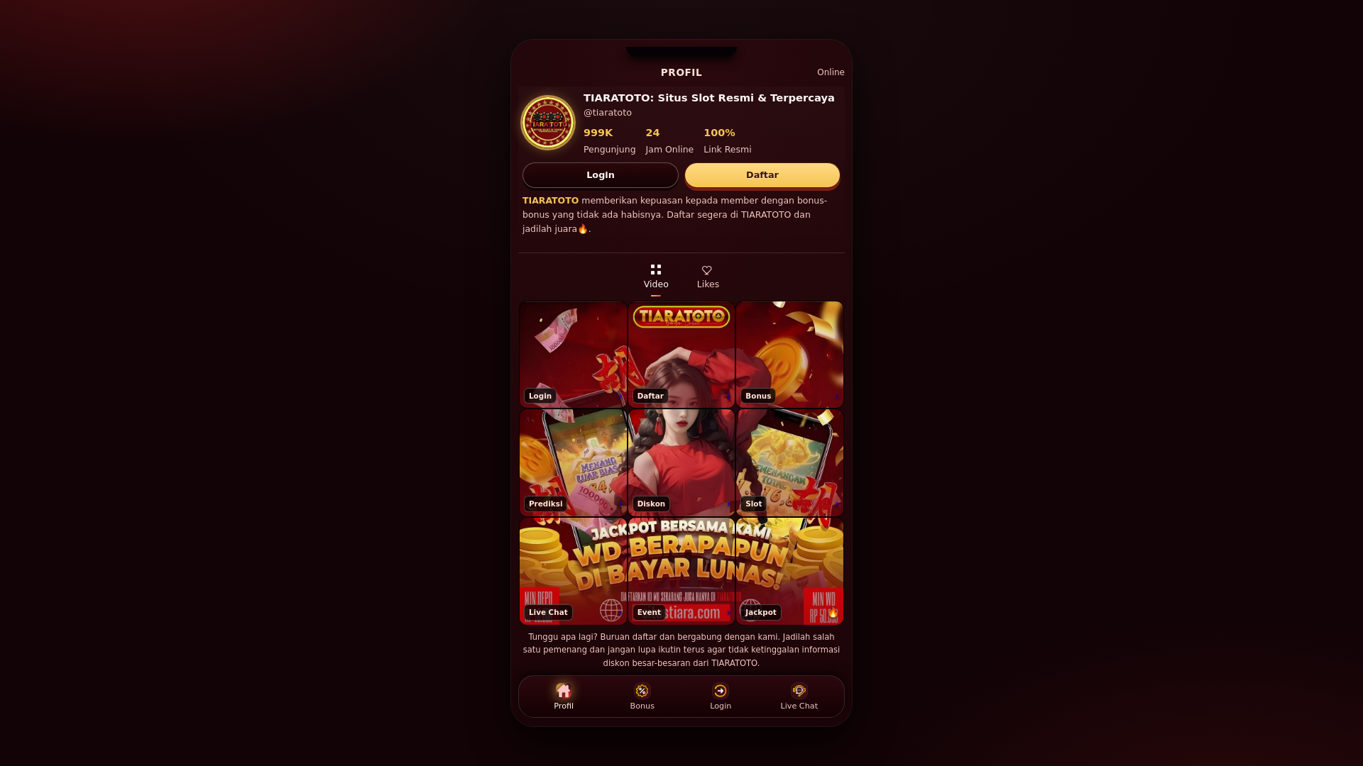 website screenshot of https://tiarahokiclick.pages.dev/