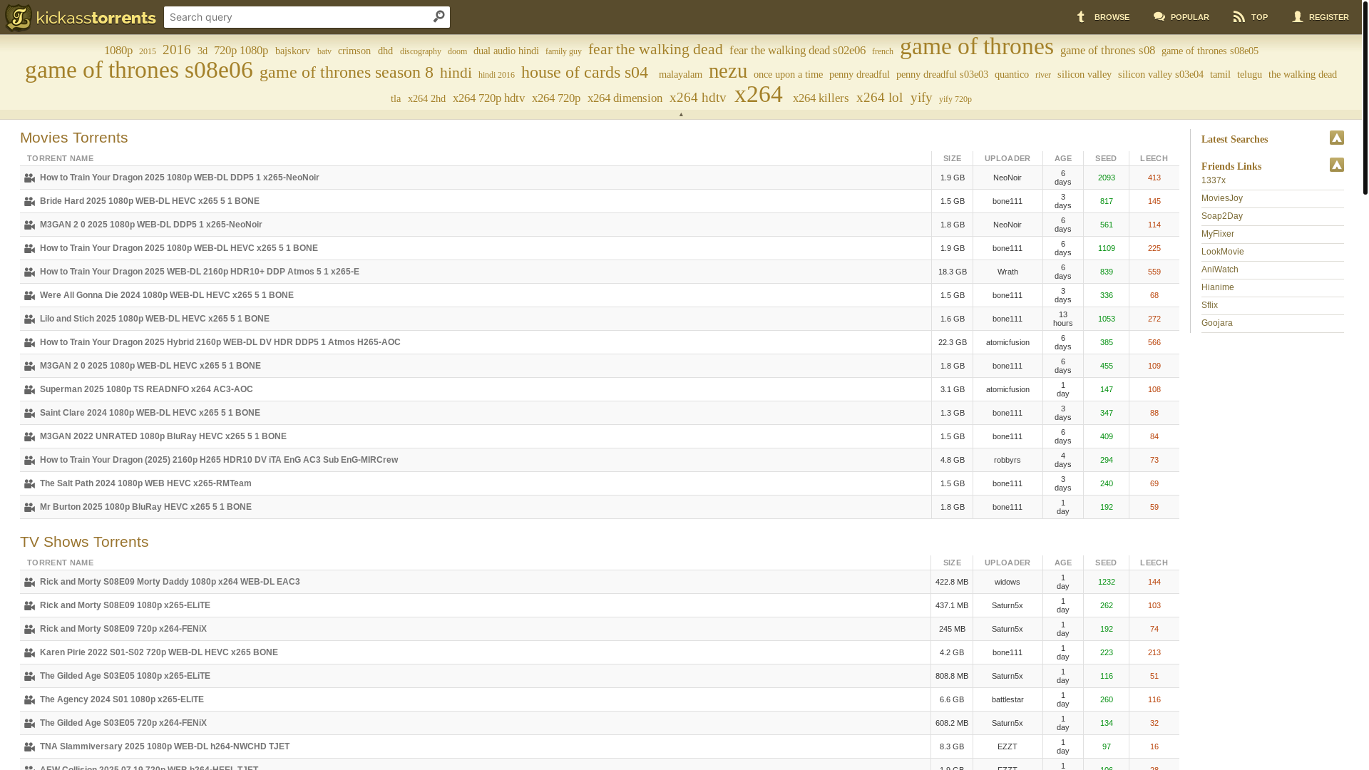 website screenshot of https://kickasstorrents.to/